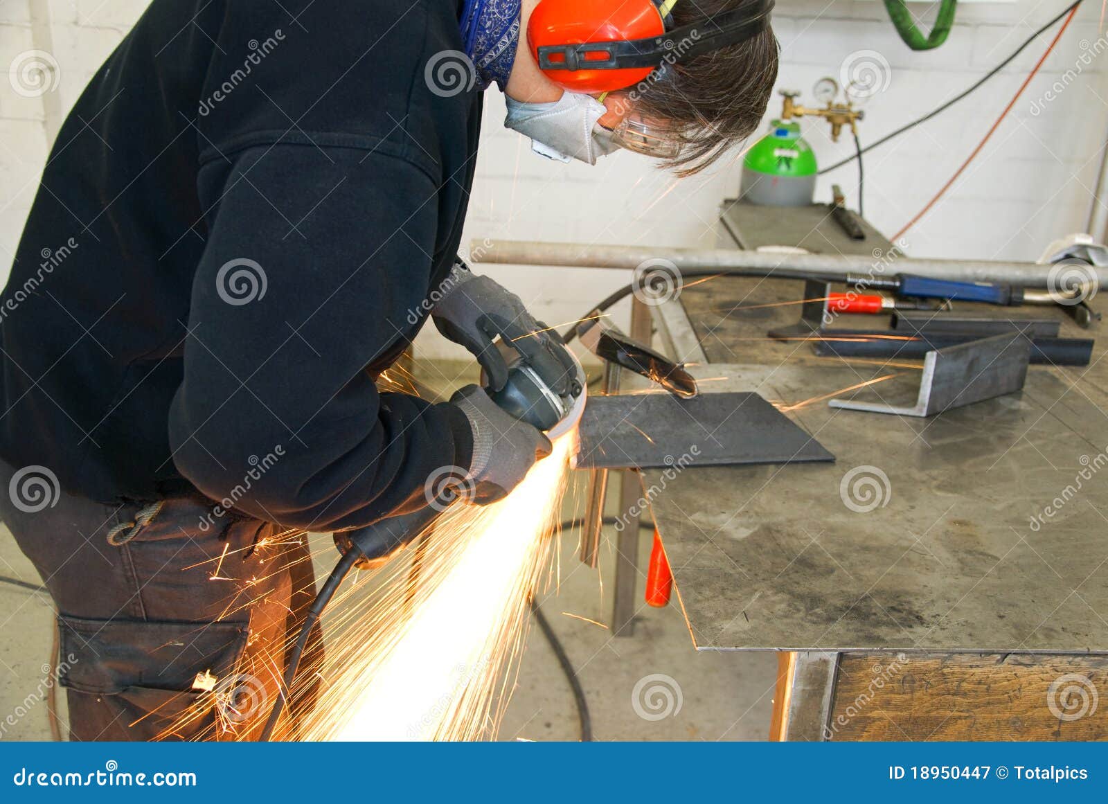 Metal worker grinder stock image. Image of head, worker 18950447