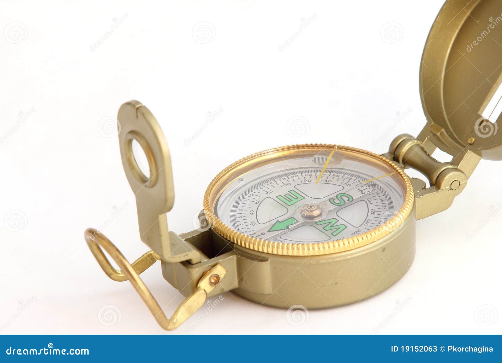 A metal, yellow compass stock image. Image of positioning 19152063