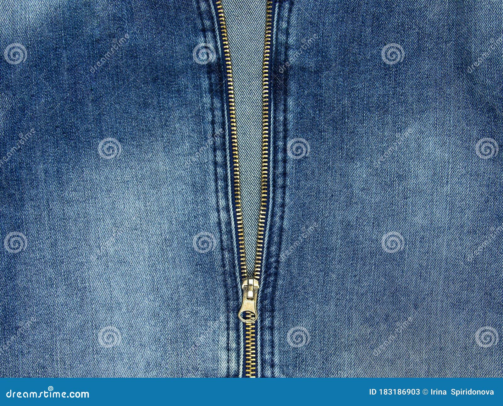 Metal zipper on blue denim stock image. Image of clothing - 183186903