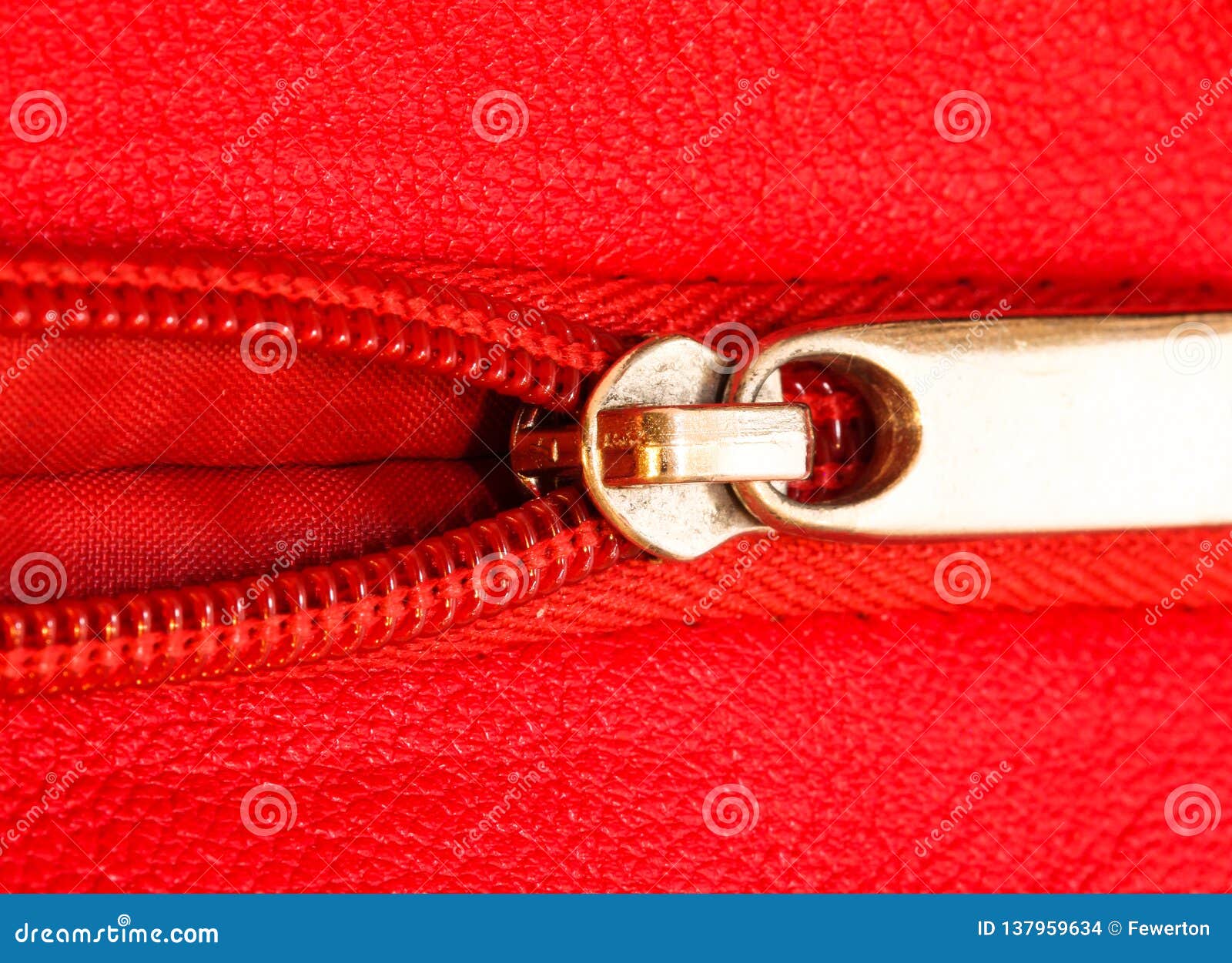 Metal Zipper on Intense Red Leather Jacket or Purse Detail Close Up ...