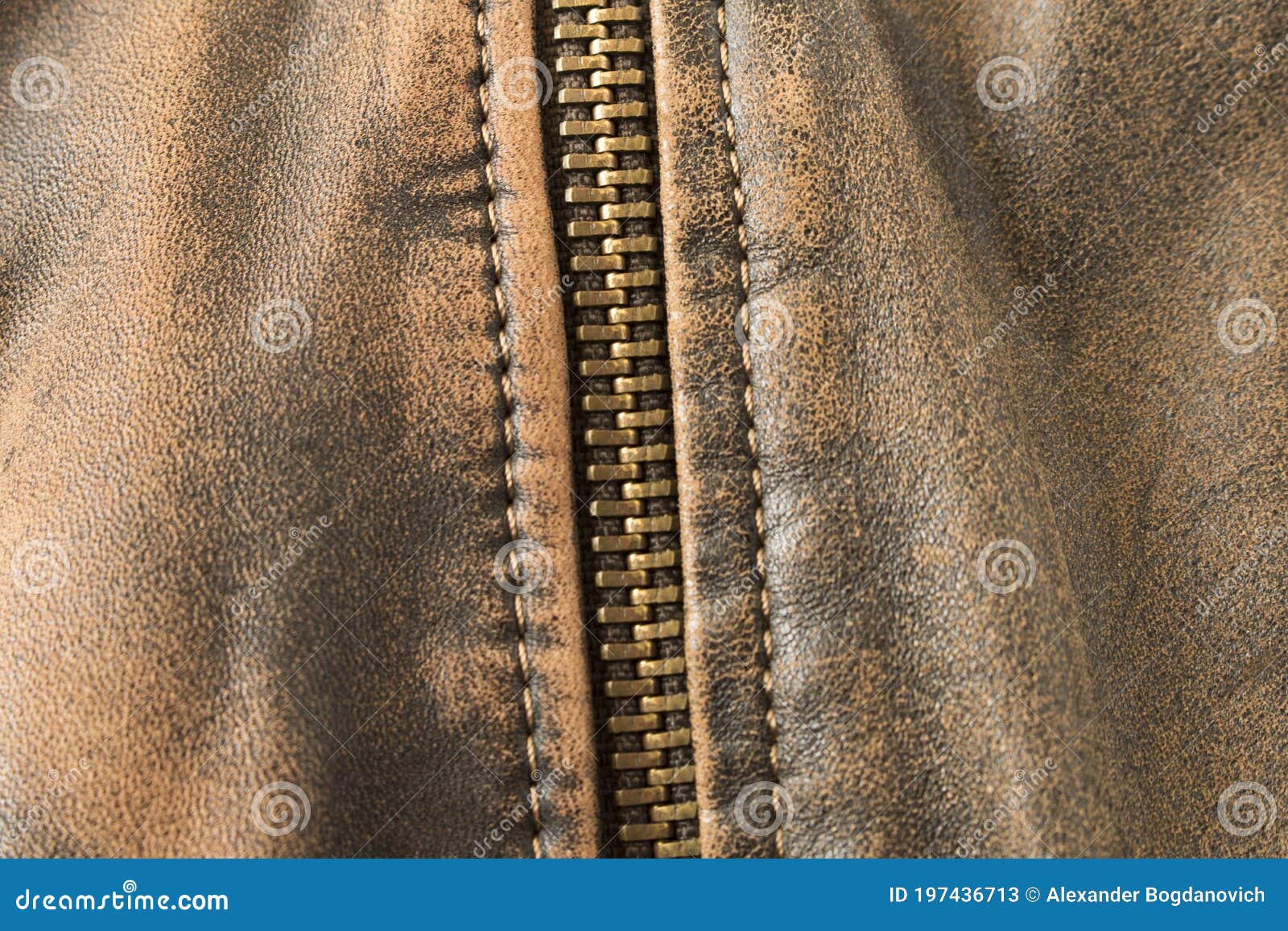 Metal Zipper on the Leather Jacket. Close Up Stock Image Image of