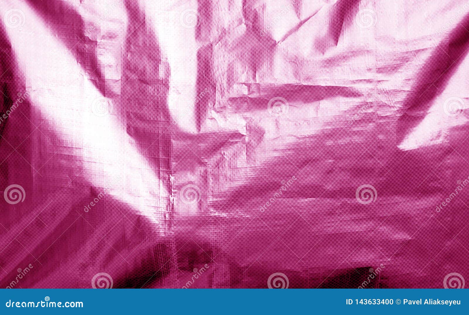 Metalized Plastic Wrap Texture with Crumples in Pink Color Stock Photo