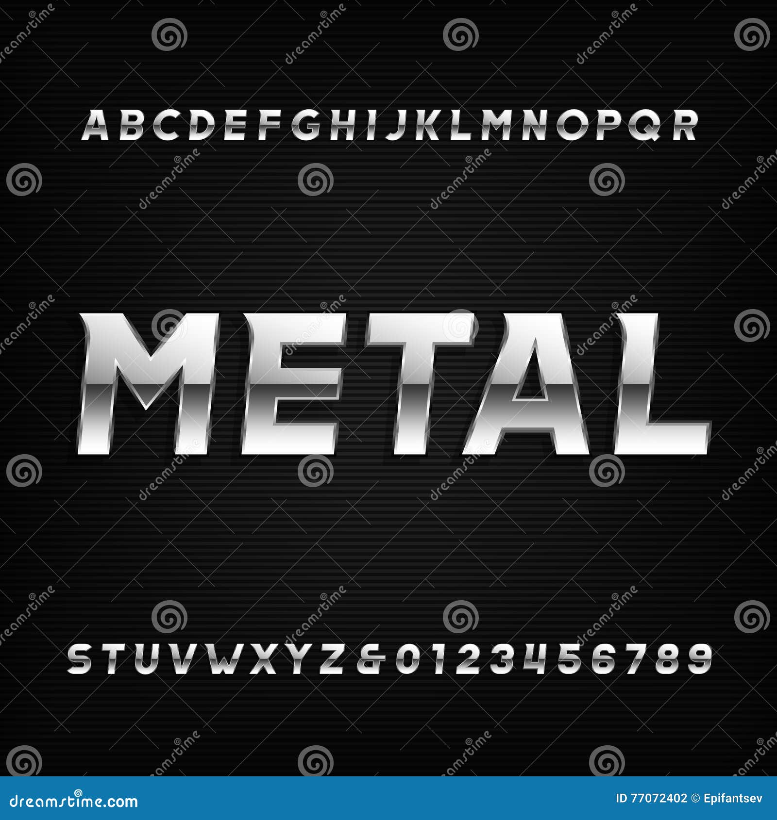Metallalphabetguß Schiefe Buchstaben Und Zahlen Chrome-Effektes