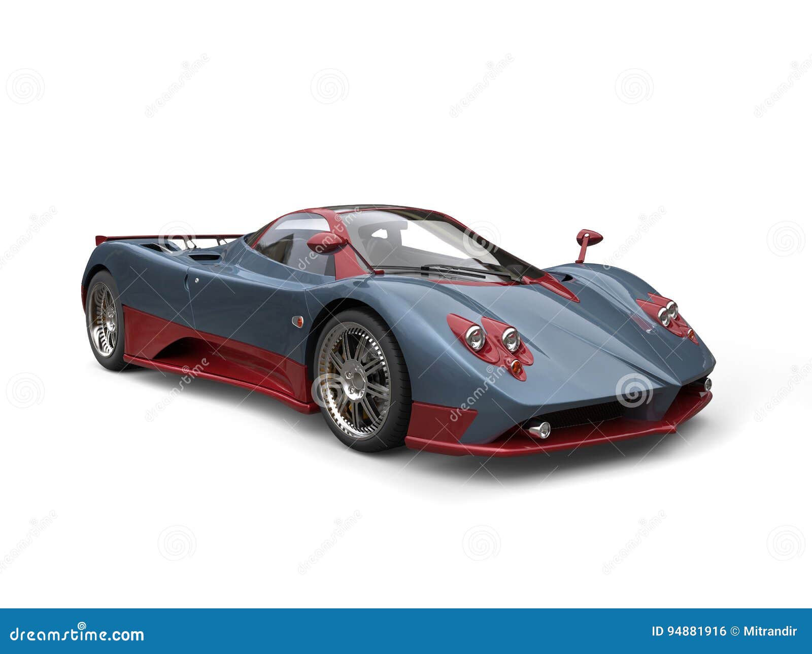 Metallic Blue Amazing Race Car With Awesome Cherry Red Details Stock