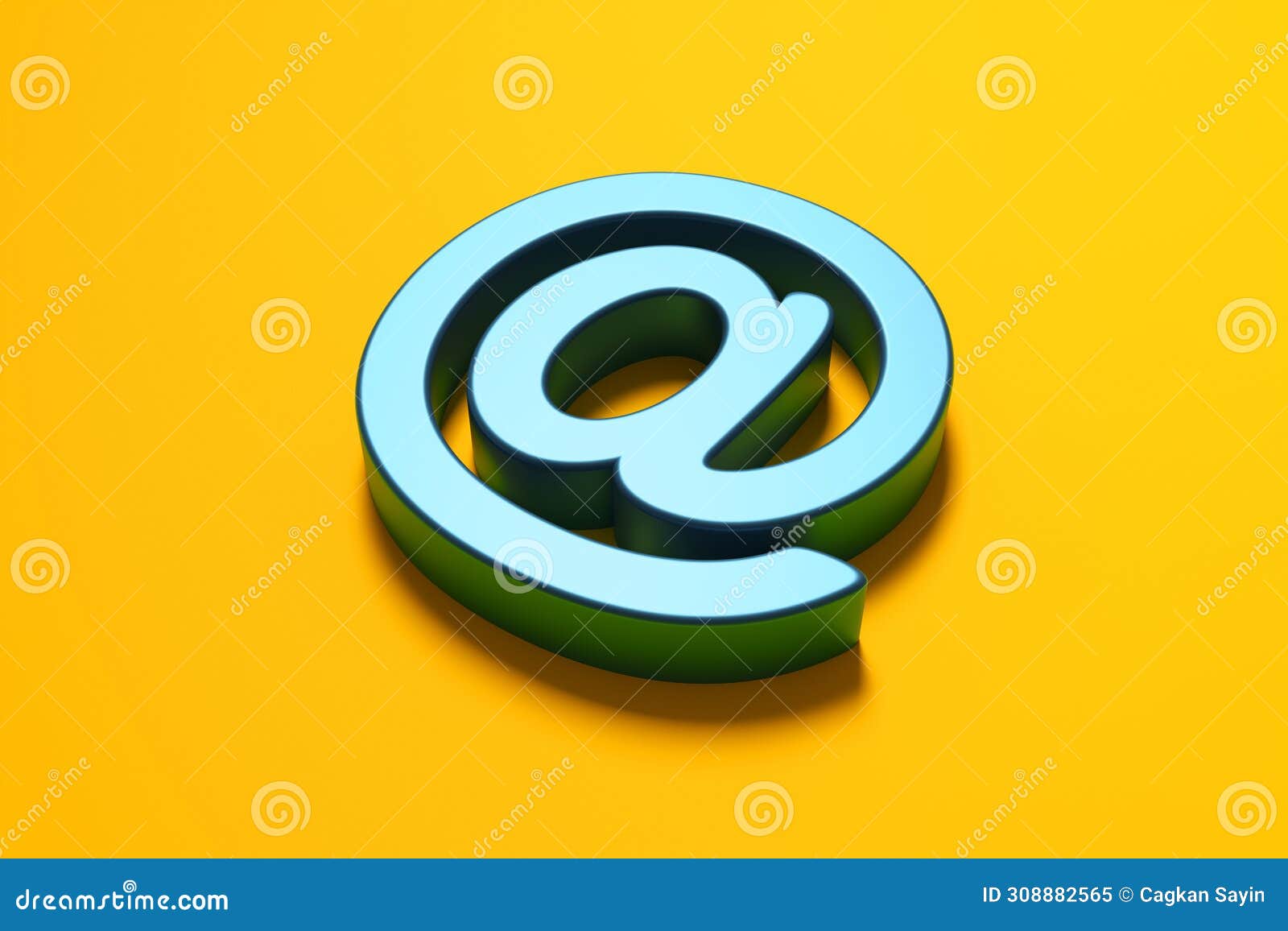 Metallic Blue Email at Symbol on Yellow Background Stock Illustration Illustration of mail