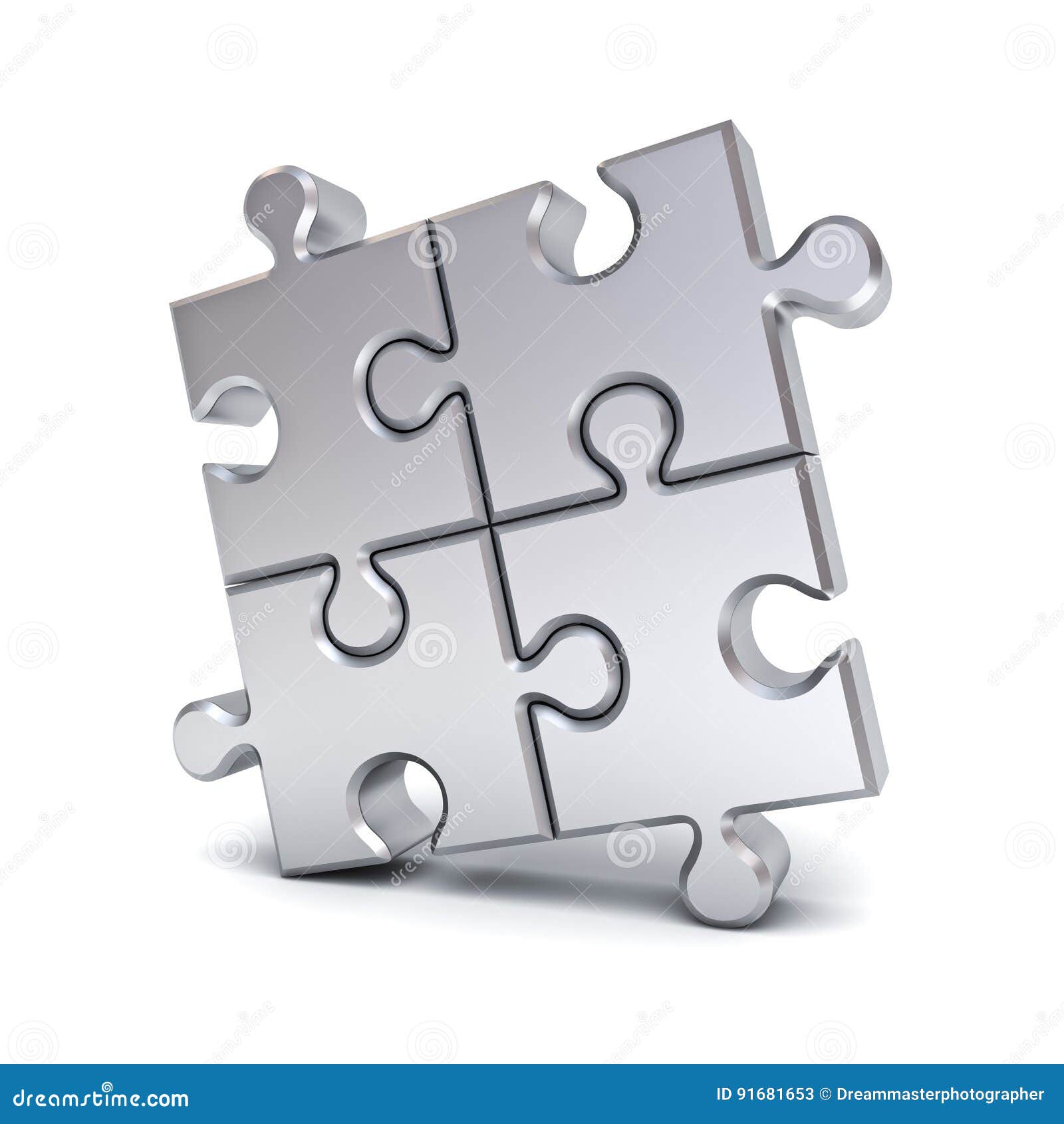 Metallic Chrome Jigsaw Puzzle Pieces Isolated on White Background with