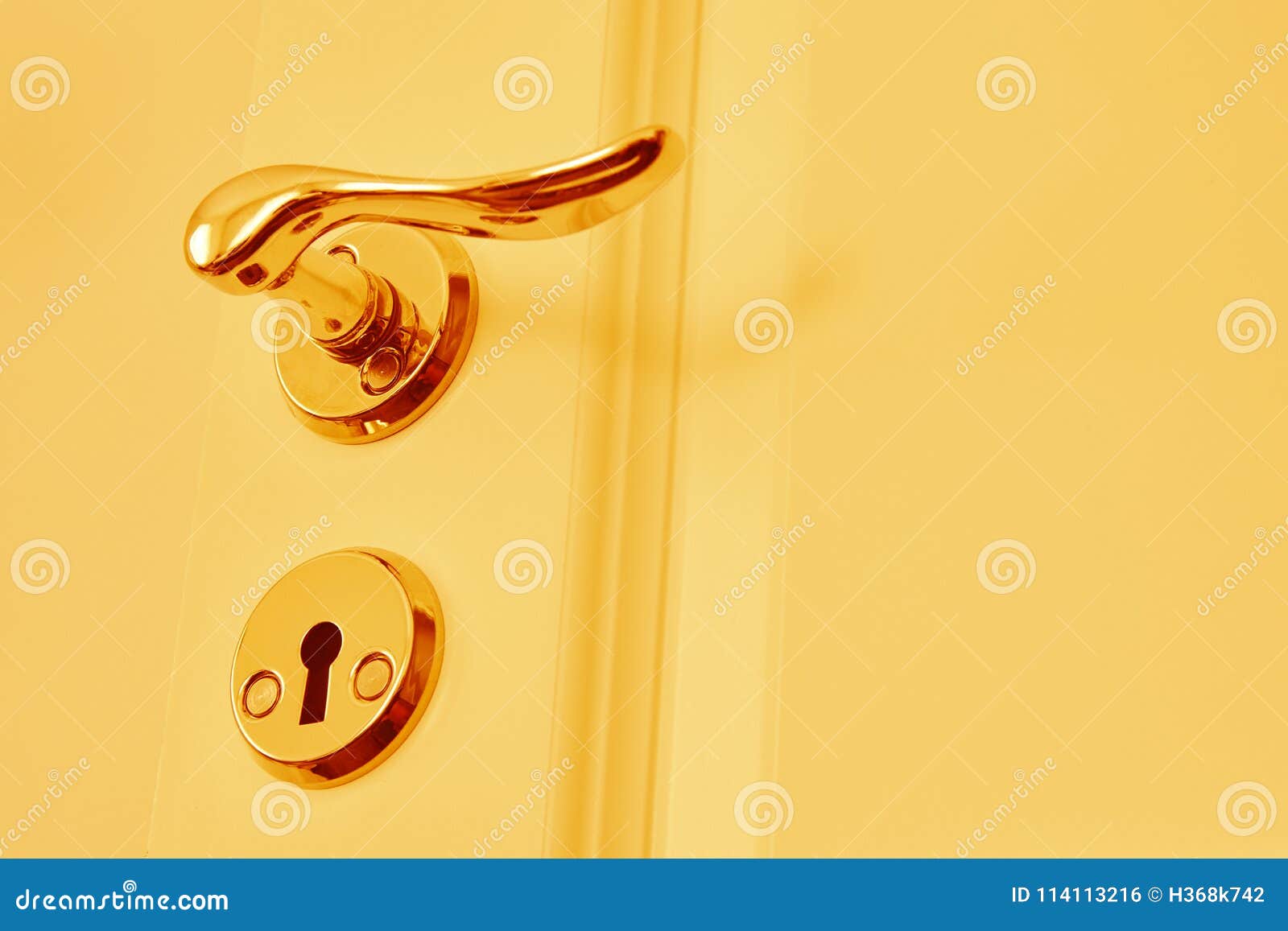 Metallic Classic Door Knob in Warm Tone. Open Closed Stock Photo