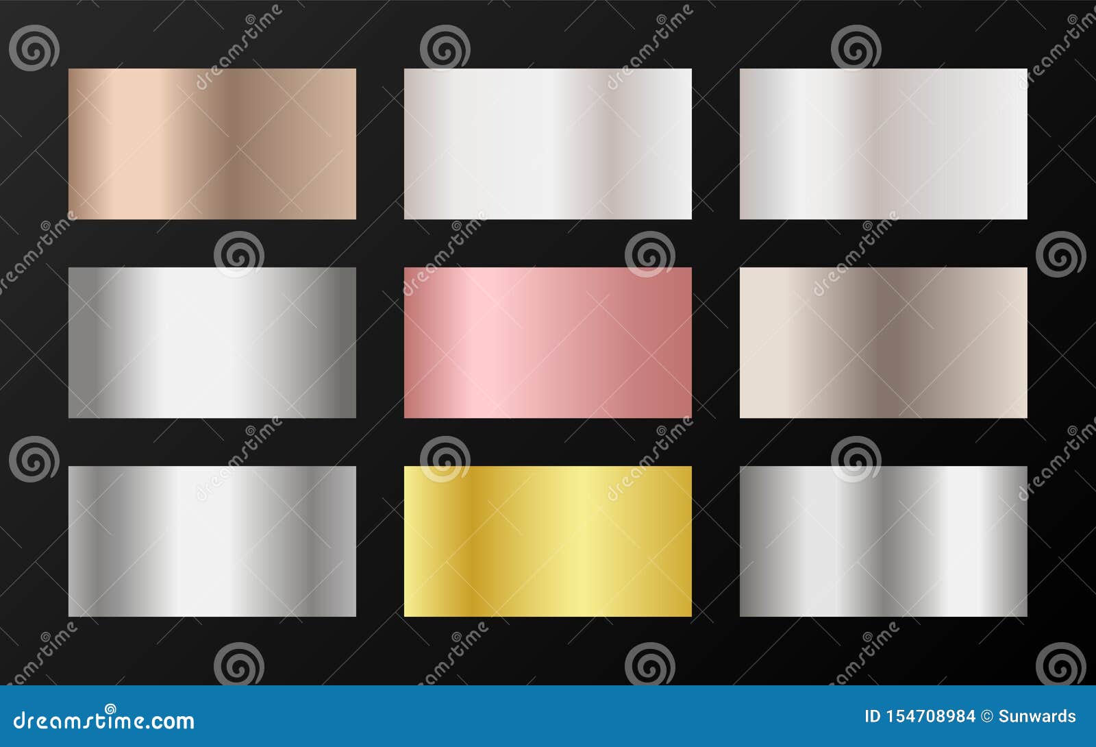 Metallic Foil Texture Silver Steel Chrome Platinum Copper Bronze Aluminum Rose Gold Gradient Swatches Stock Vector Illustration Of Copper Label 154708984