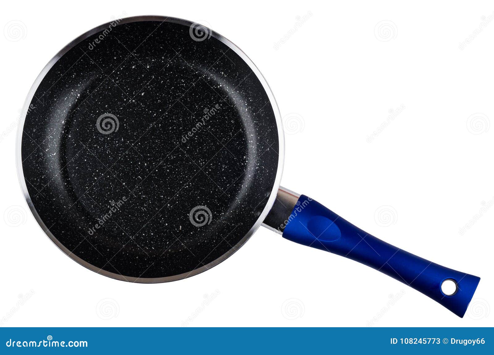 Metallic Frying Pan with Nonstick Surface and Blue Handle Stock Image Image of utensil, food