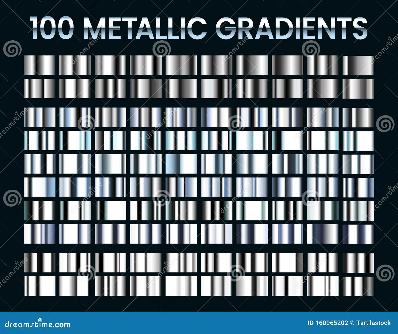 metallic gradients. shiny silver gradient, platinum and steel metal material colors   set