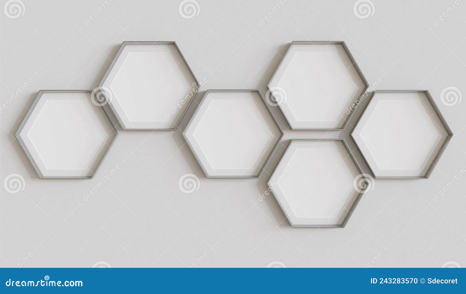 Metallic Hexagon Blank Photo Frames Mockup Hanging on Interior Wall