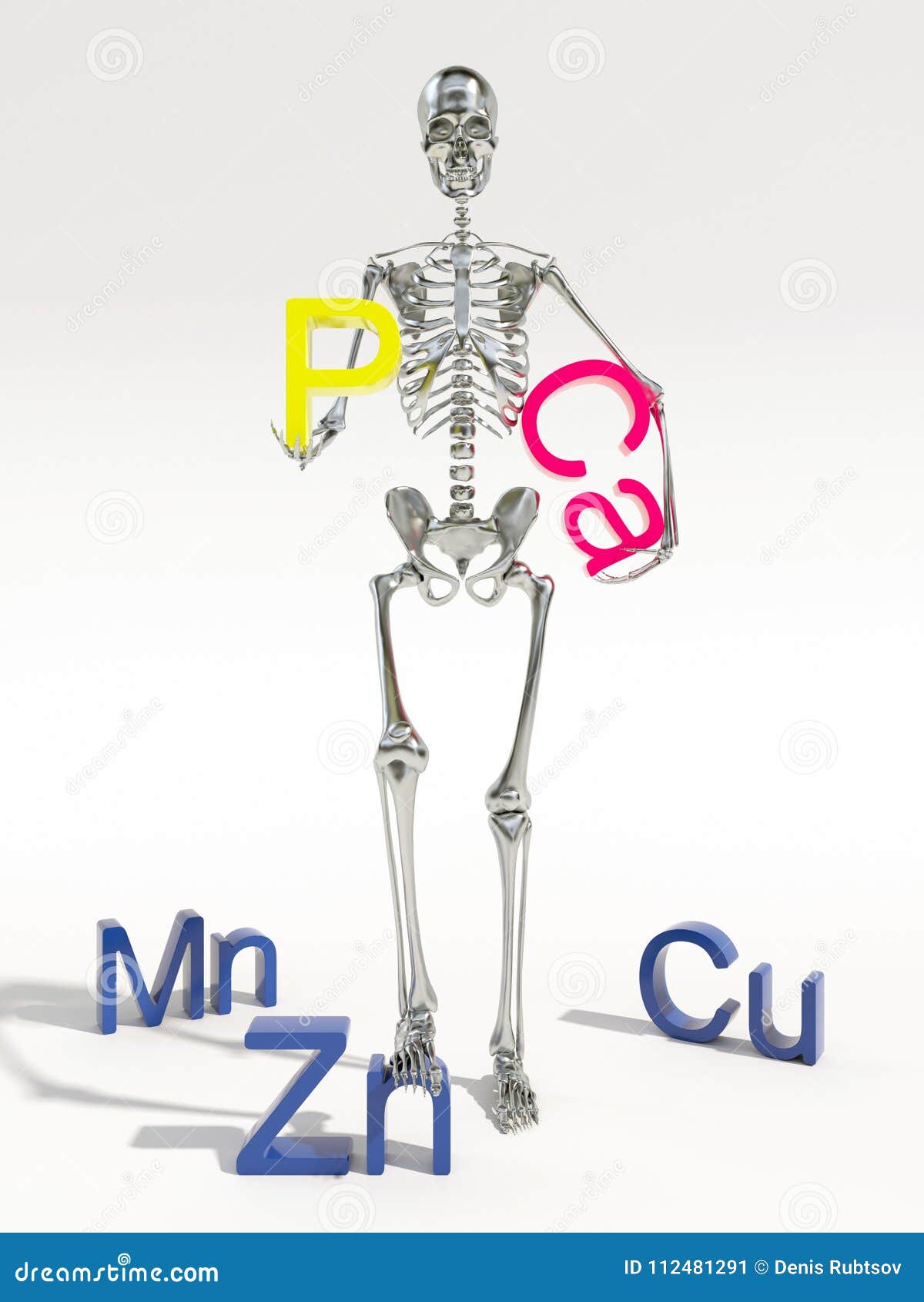 Metallic Human Skeleton and Minerals Stock Illustration Illustration