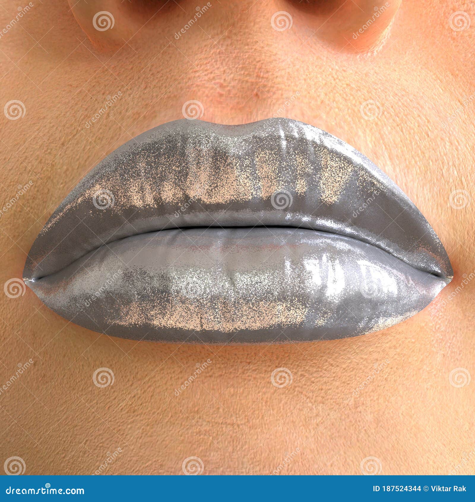 Download Metallic Lipstick MakeUp MockUp. Part Of The Face, Beautiful Female Lips CloseUp With A ...