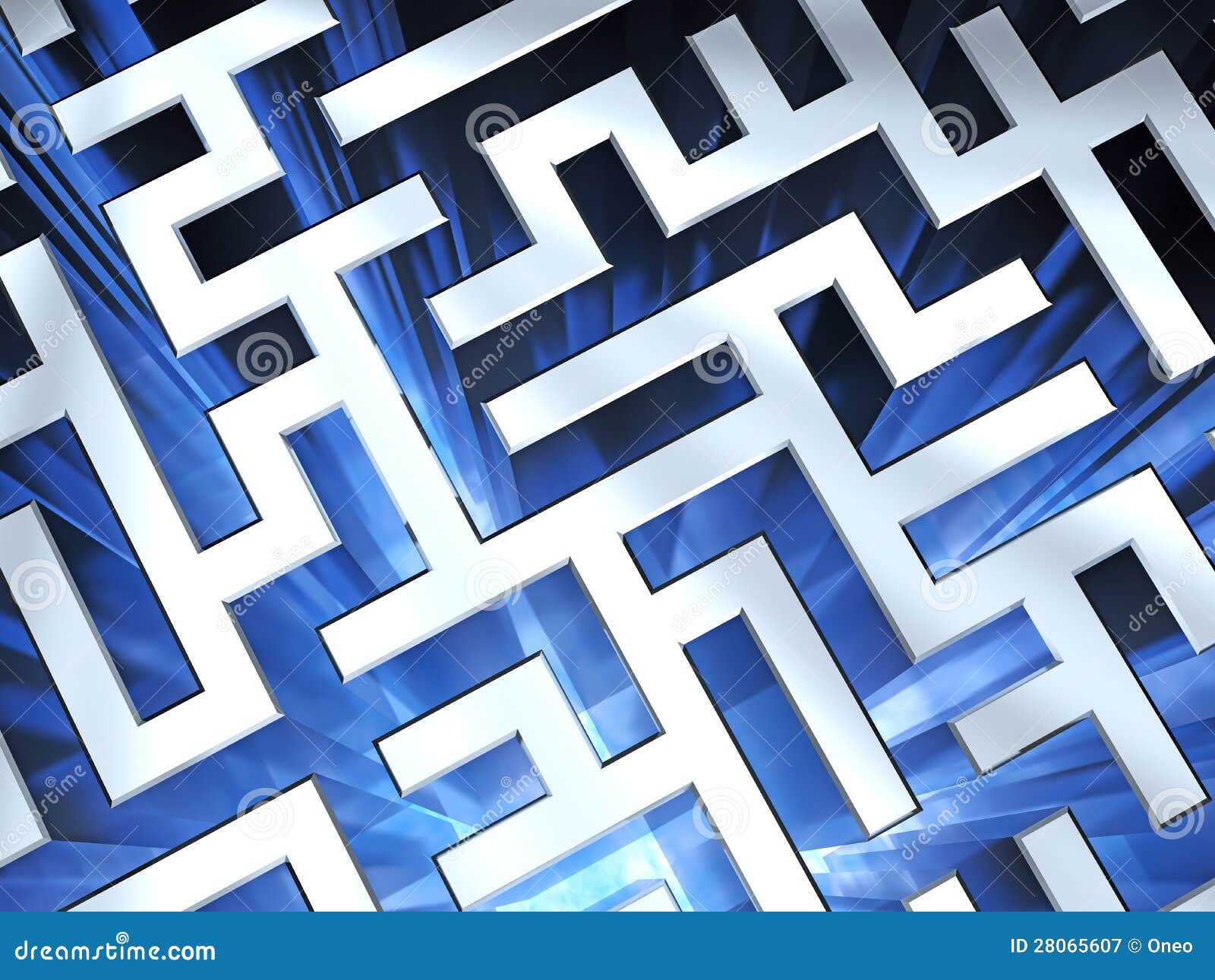 Metallic Maze Background with Blue Flame Stock Illustration