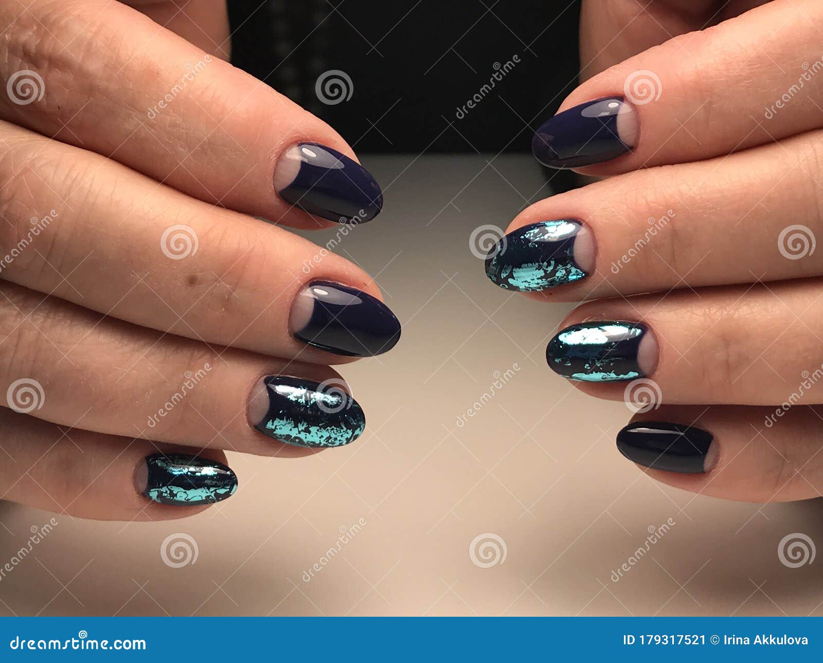5. Metallic Blue and Black Geometric Nail Art - wide 2