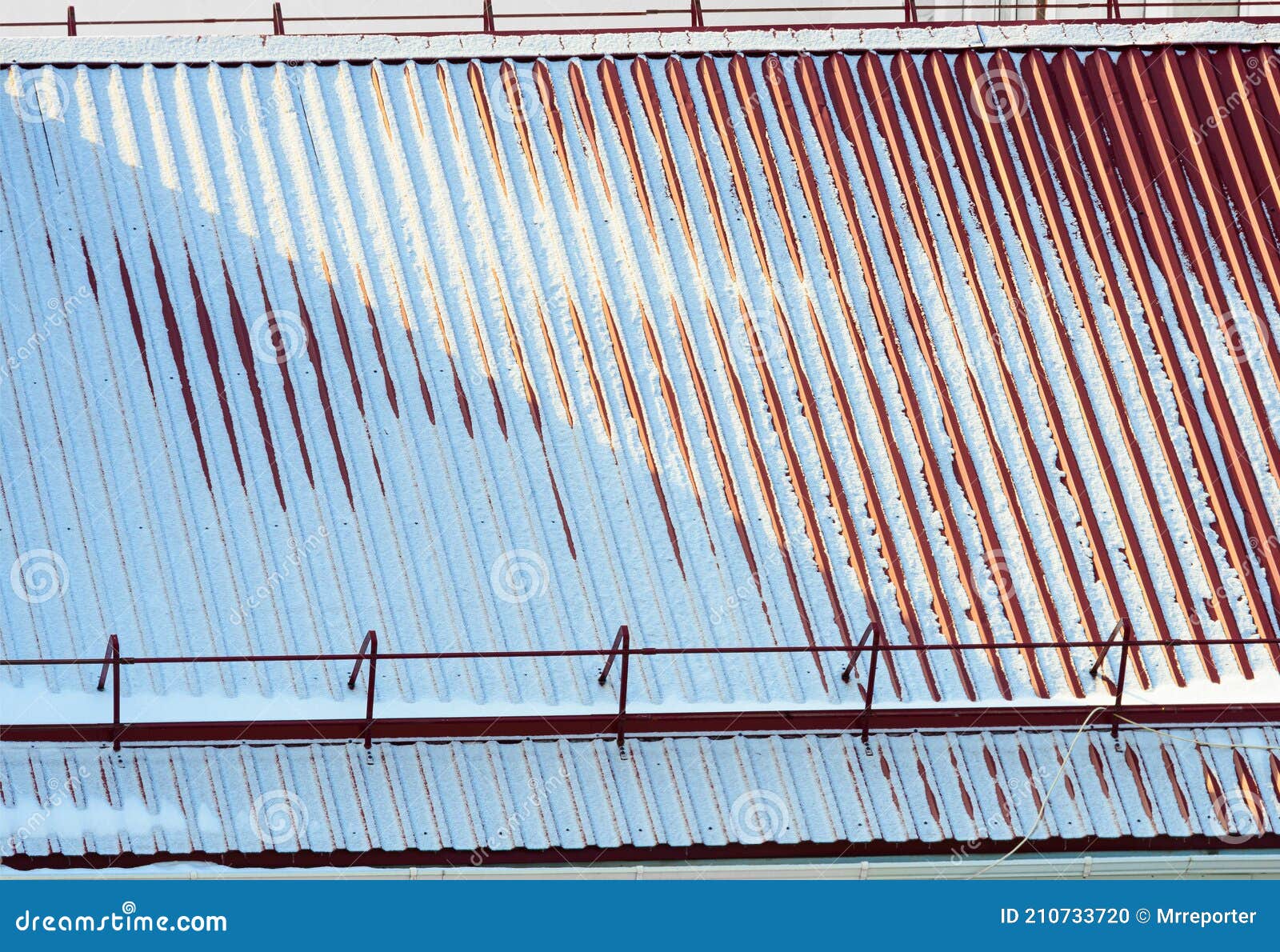 Metallic Profiled Roofing at Snowy Sunny Day Stock Photo - Image of ...