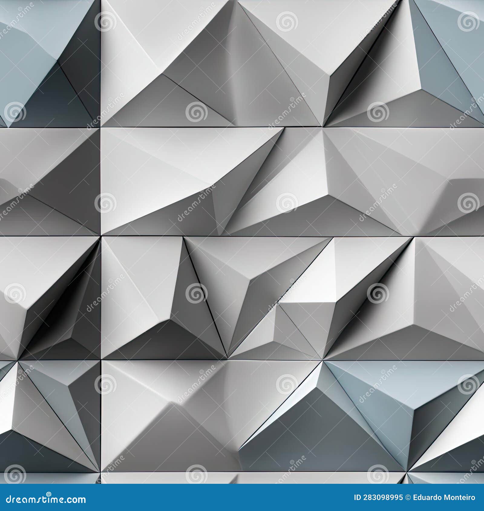 Metallic Silver and Blue 3D Triangles Create a Dynamic Geometric Wallpaper (tiled) Stock