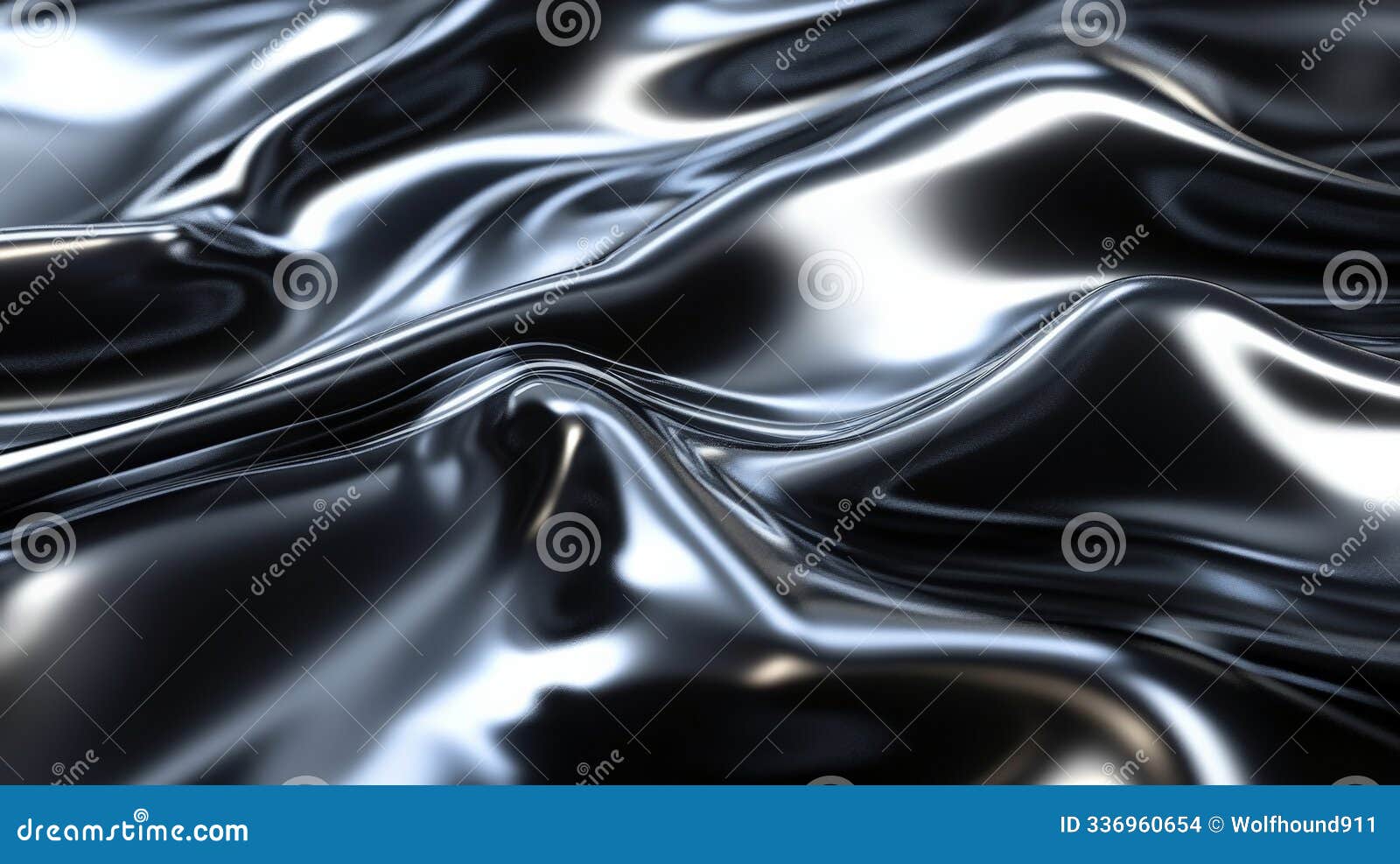 metallic silver 3d waves flowing across a dark background, with reflective surfaces catching light
