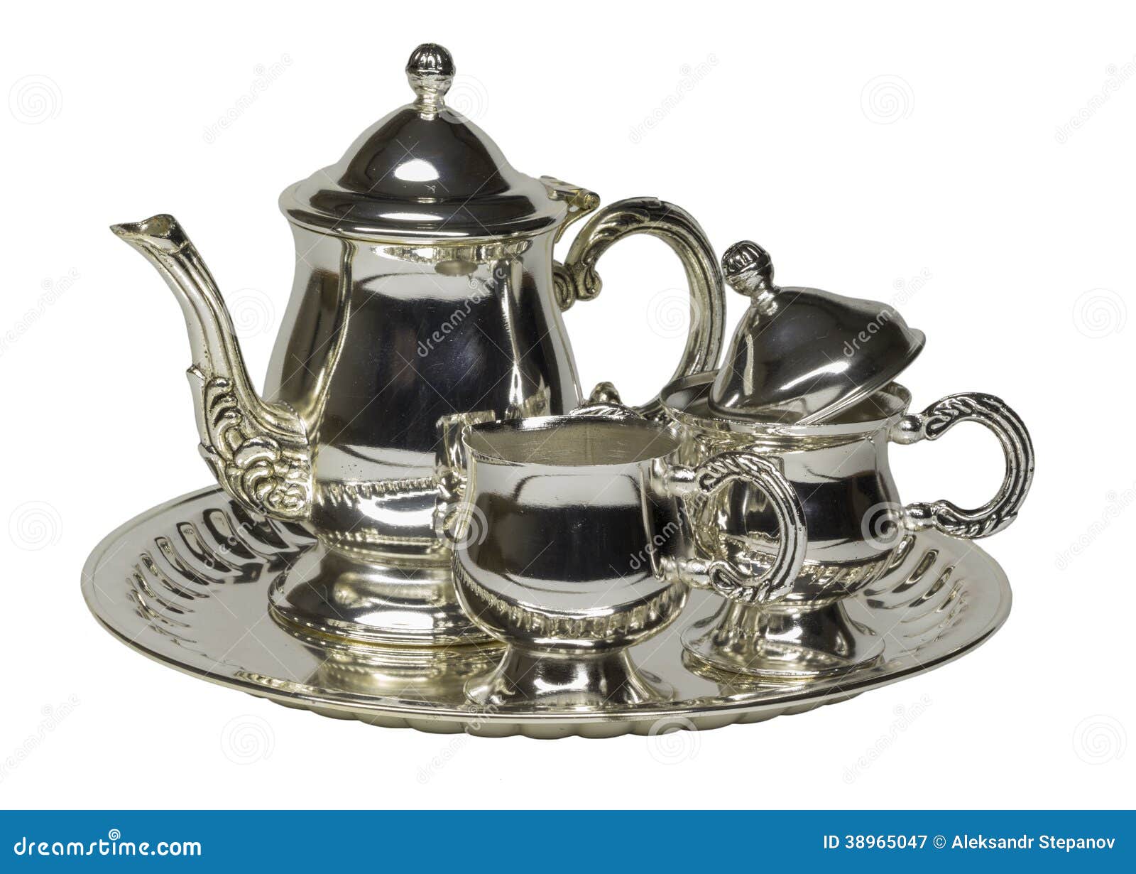 Metallic Teaservice on White Stock Image Image of chrome, silver 38965047