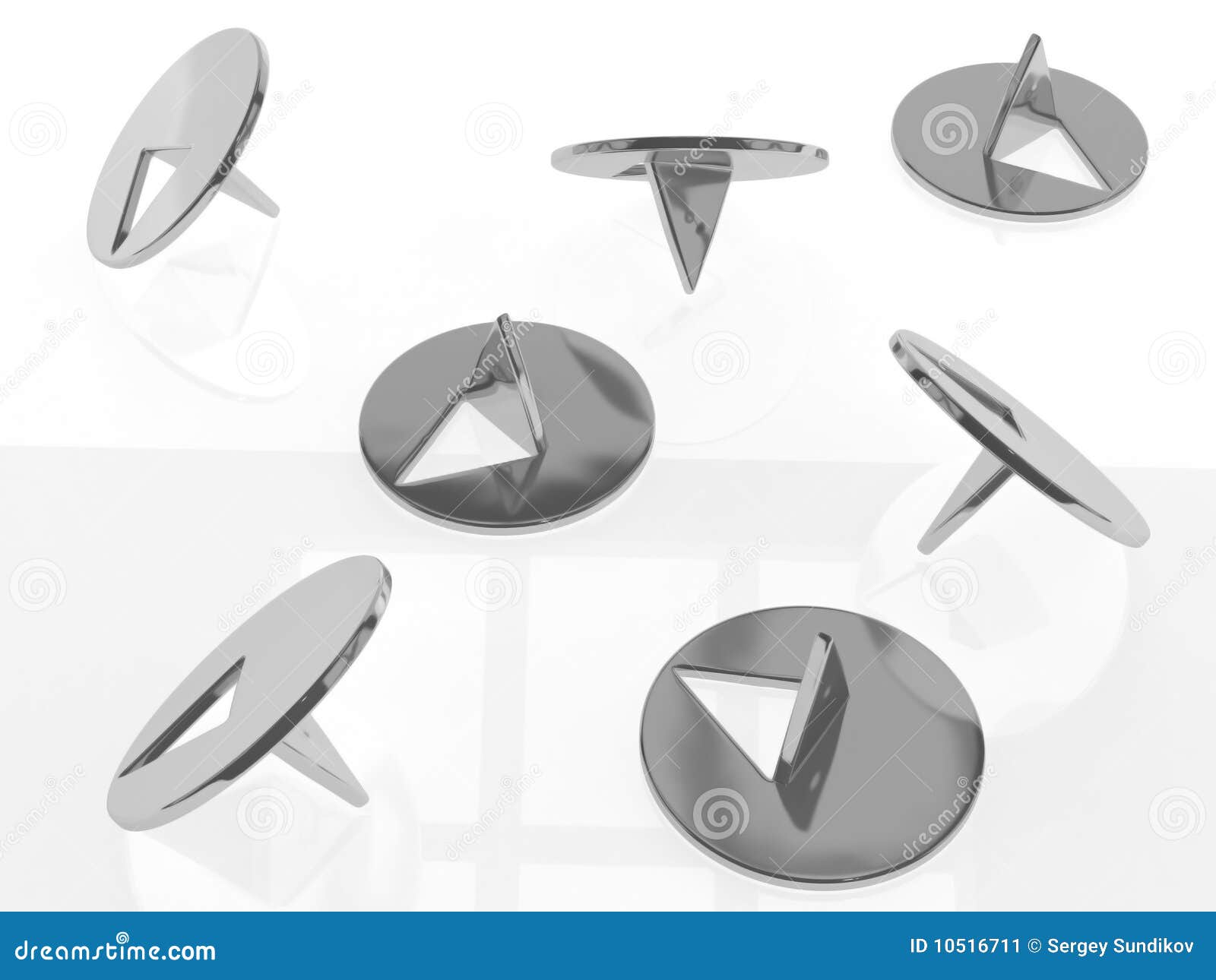 Metallic Thumbtacks on White Background Stock Illustration