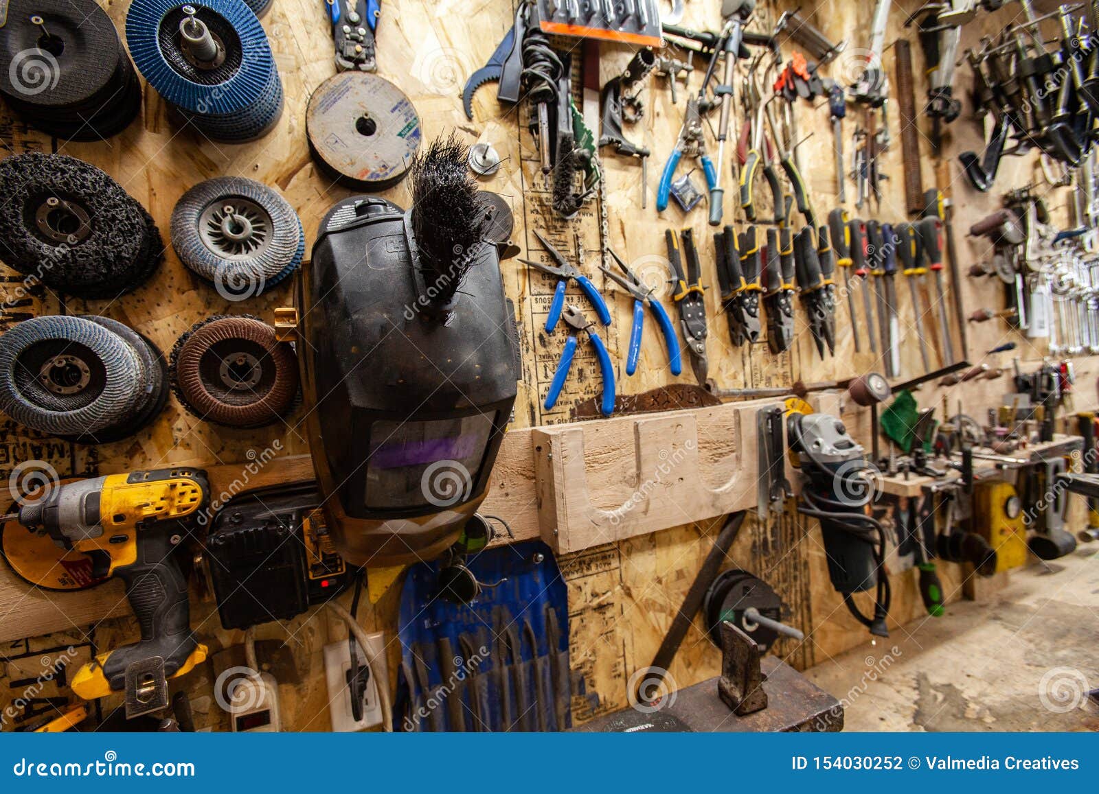 Metalwork Tools Hang on Wall in Stock Photo Image of objects, abrasive 154030252