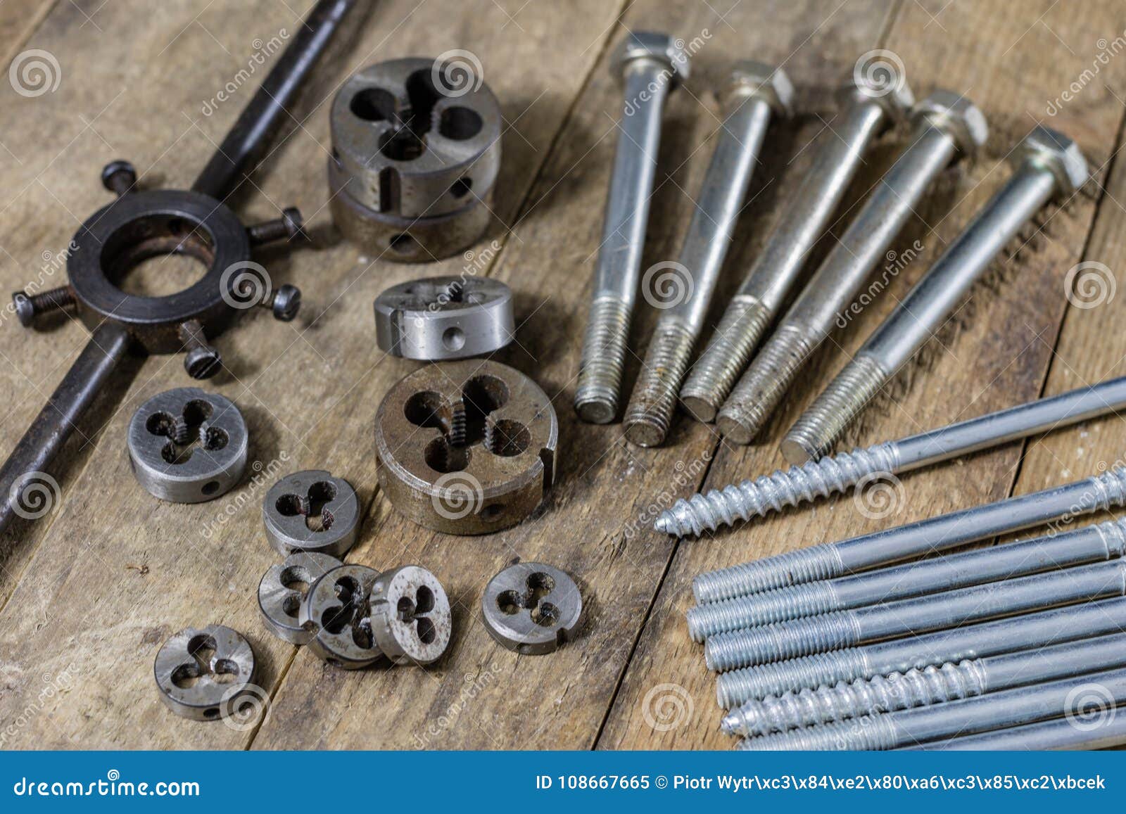 Metalwork Tools On The Table. Threading Dies And Taps I Stock Image Image of