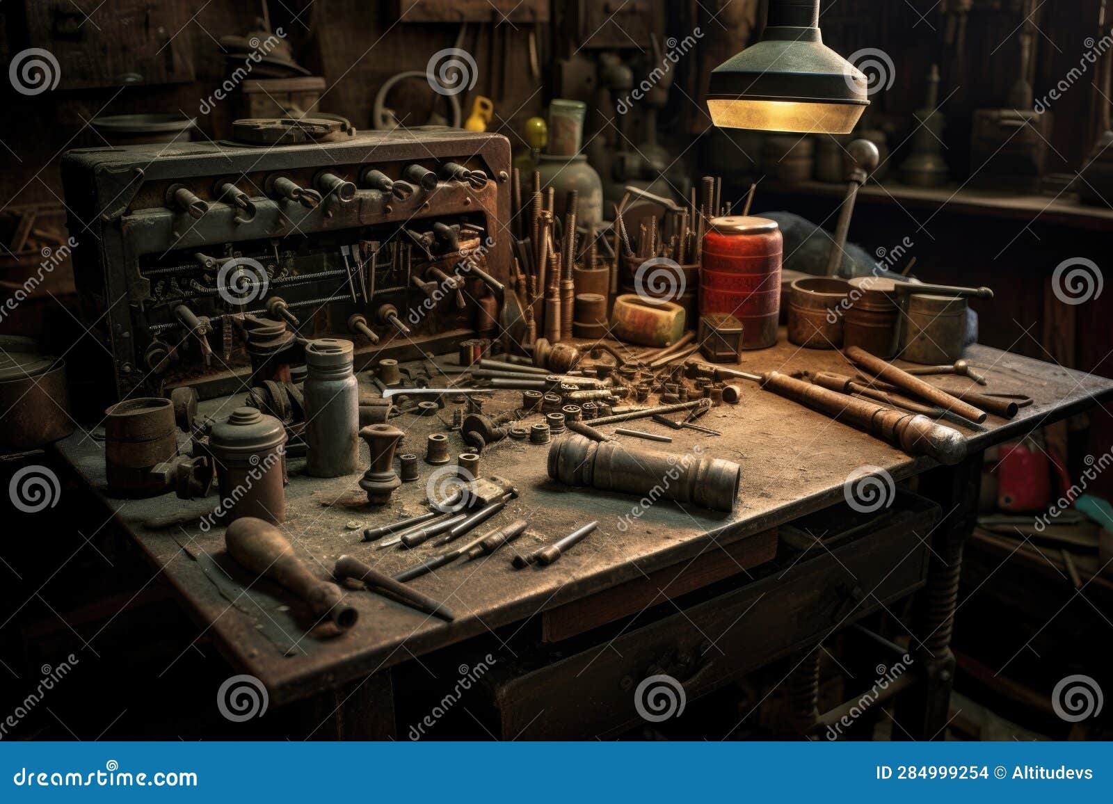 Metalworking Tools and Equipment on a Workbench Stock Illustration