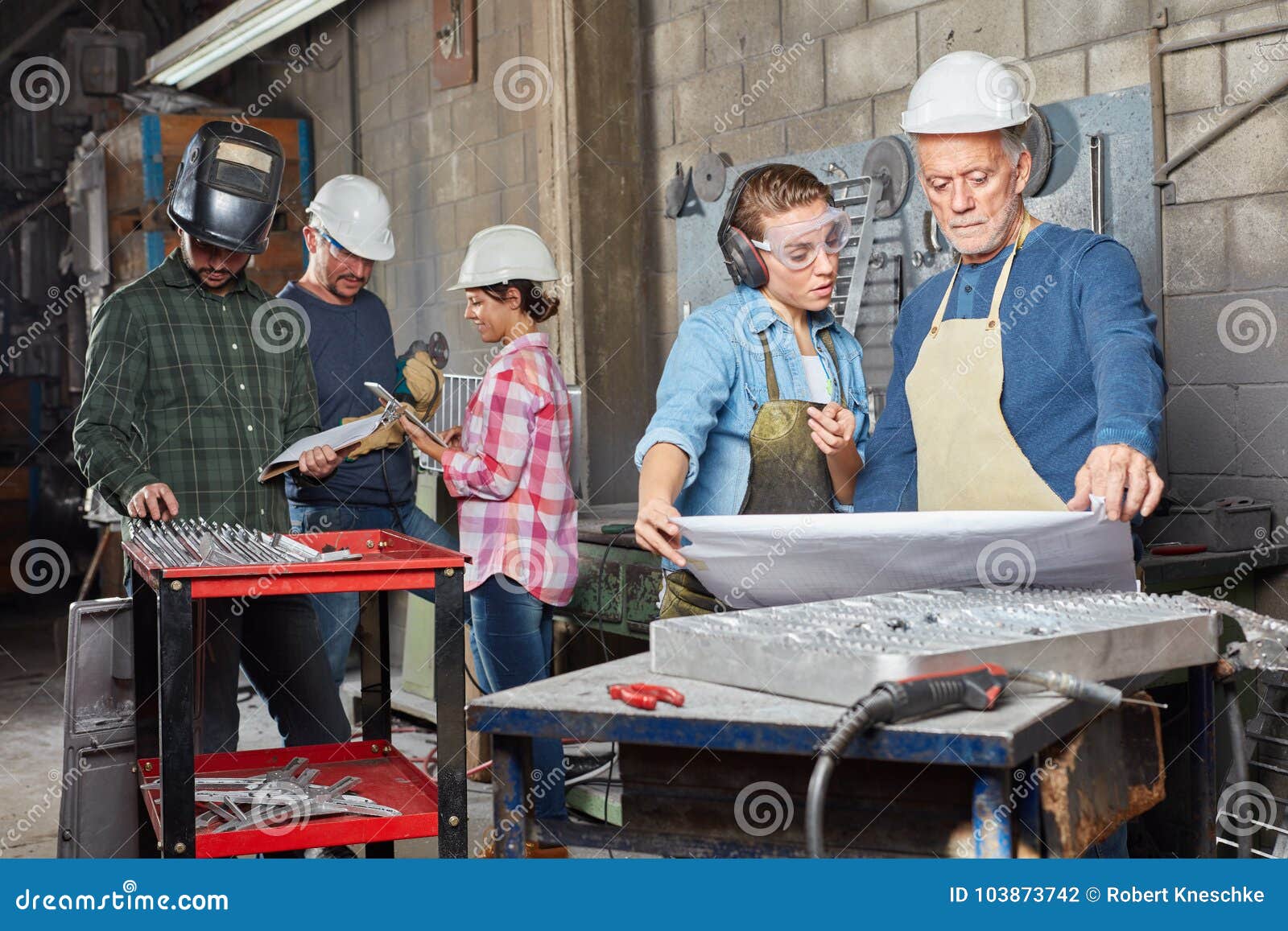 Metalworking Workers Planning Stock Photo Image of artisan, floorplan