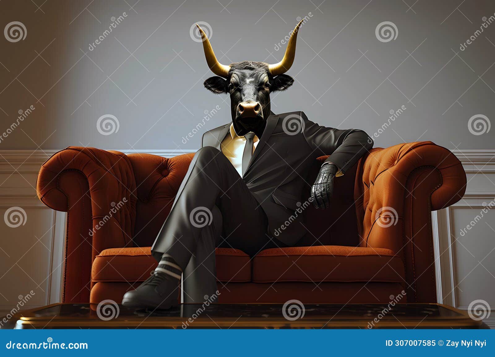 metaphore of businessman with cow head. bullish trend of stock market concept