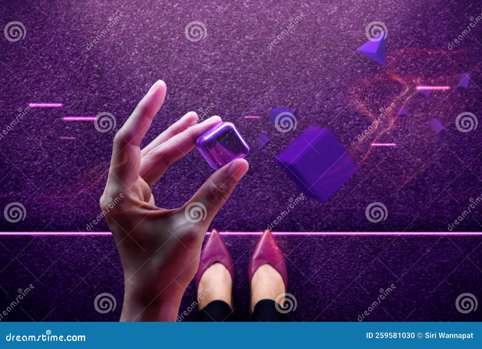 metaverse, web3 and blockchain technology . woman has a new experiences by touching a 3d object throght the virtual world