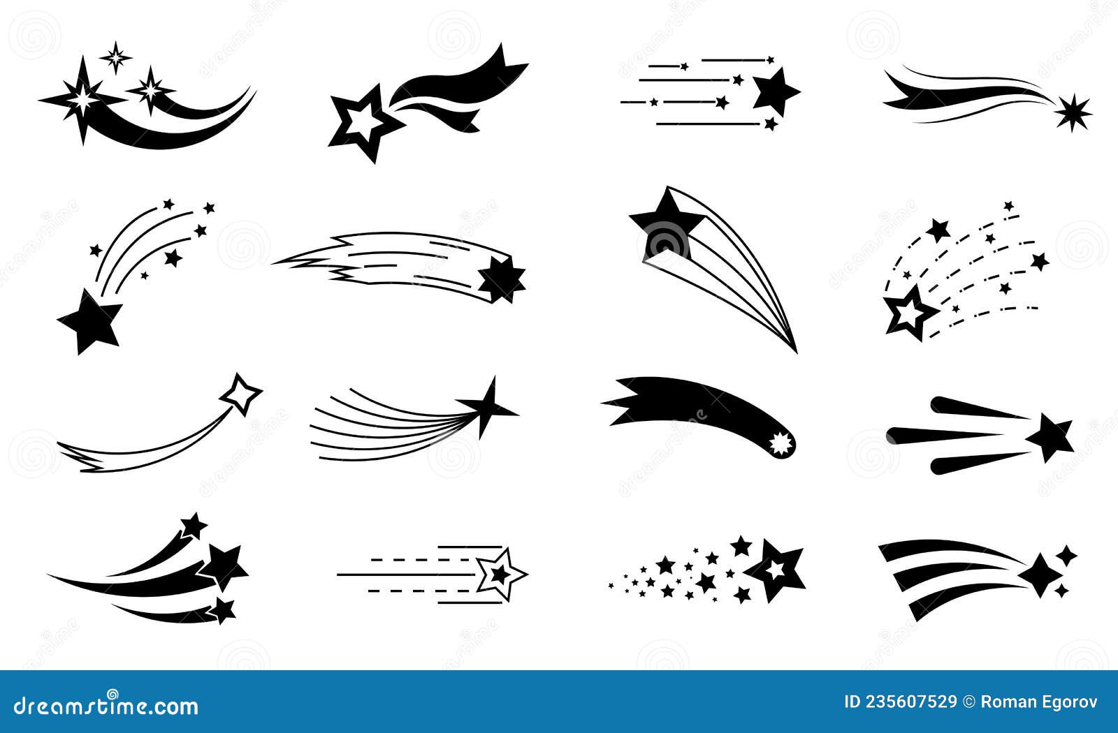 meteor icon. shooting star silhouette. black space comet with trail. falling abstract fantasy meteorite. firework