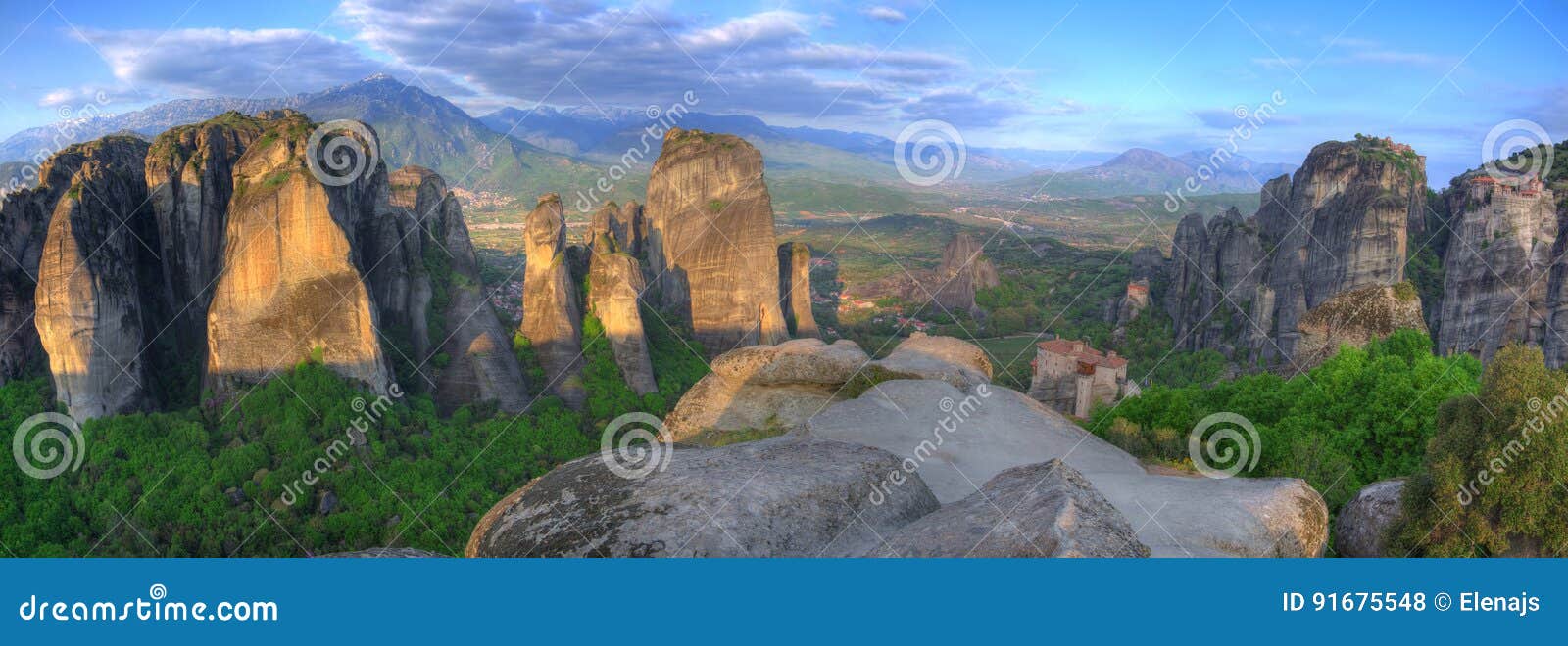 meteora, greece -monastery saint nicholas anapausas, roussanou monastery, grand meteor and monastery saint varlaam