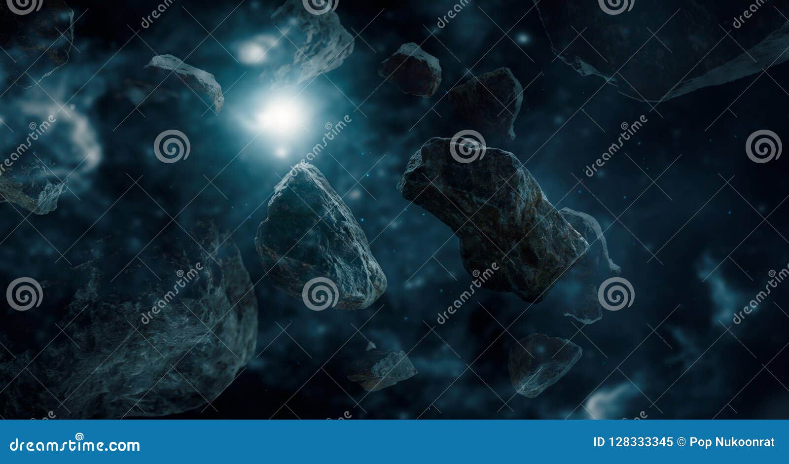 meteorites in deep space planets. science fiction concept.