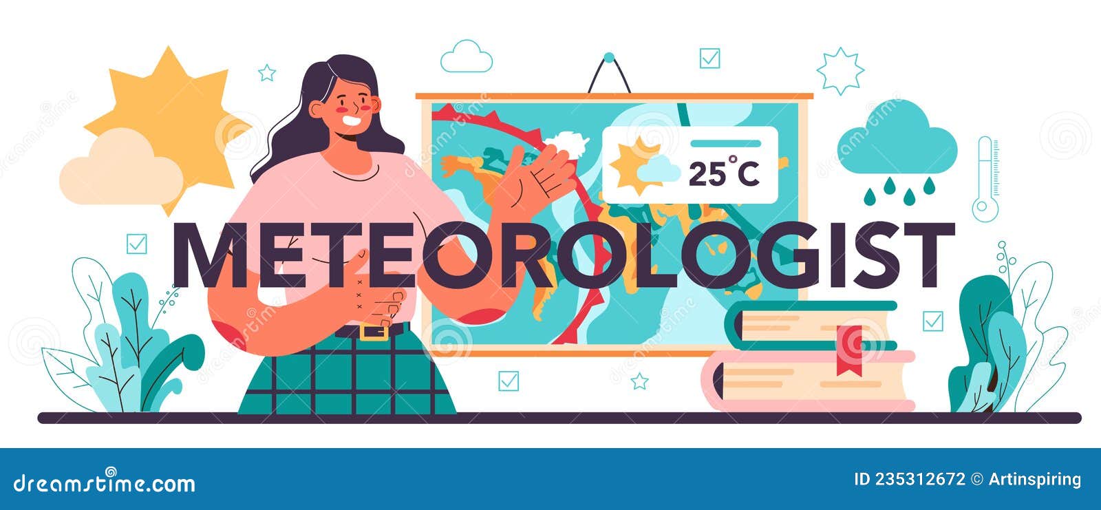 Meteorologist Typographic Header. Weather Forecaster Studying And