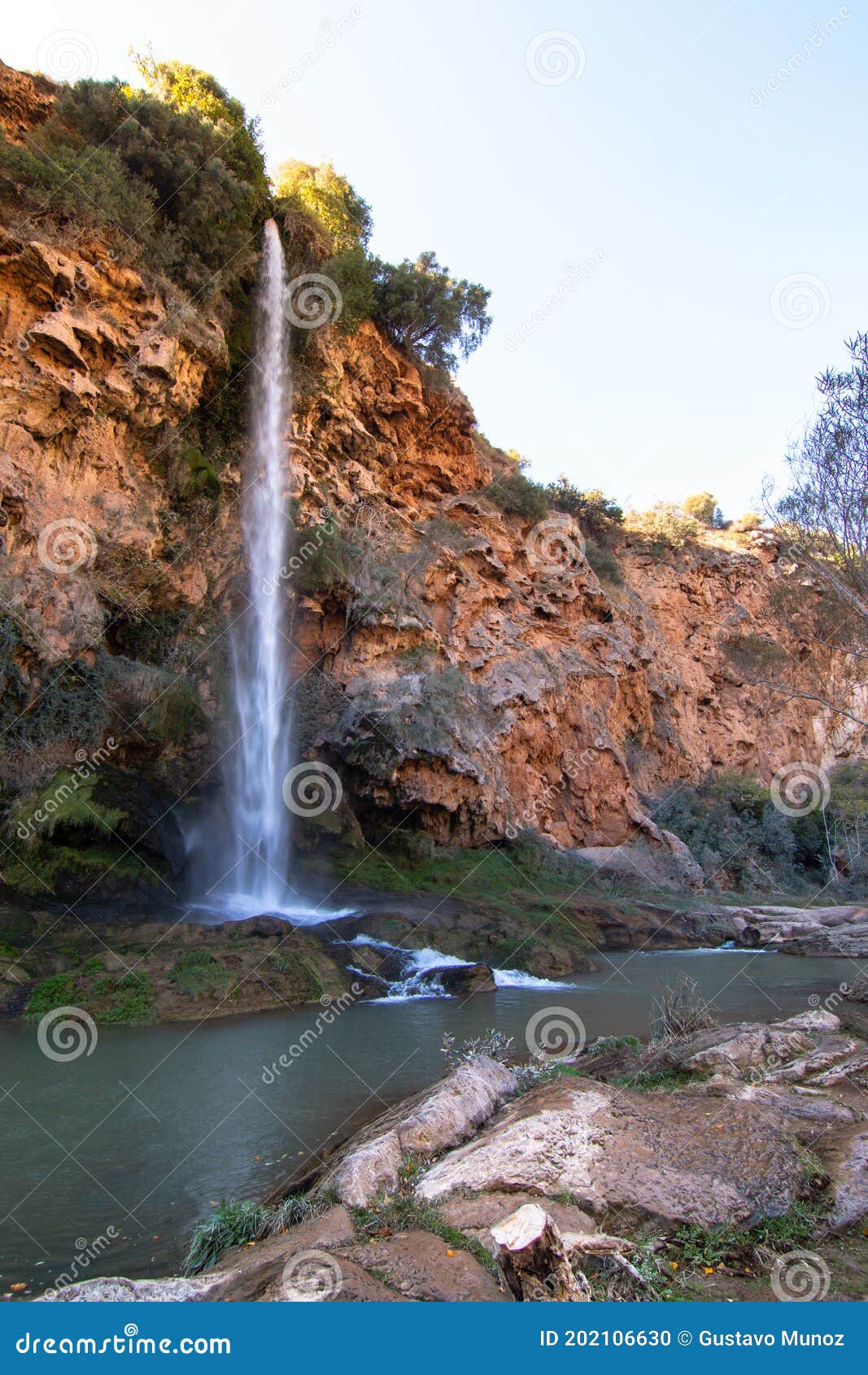 60 meter high waterfall called `el salto de la novia` the jump of the bride in castellÃÂ³n, spain