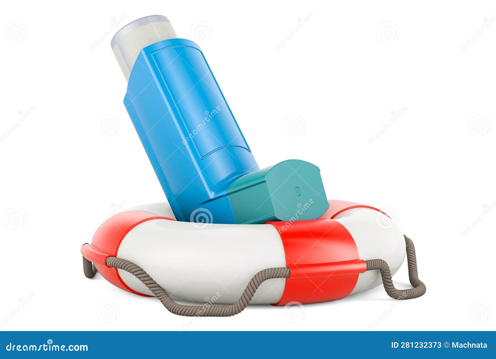 metered-dose inhaler, mdi inside lifebelt. 3d rendering