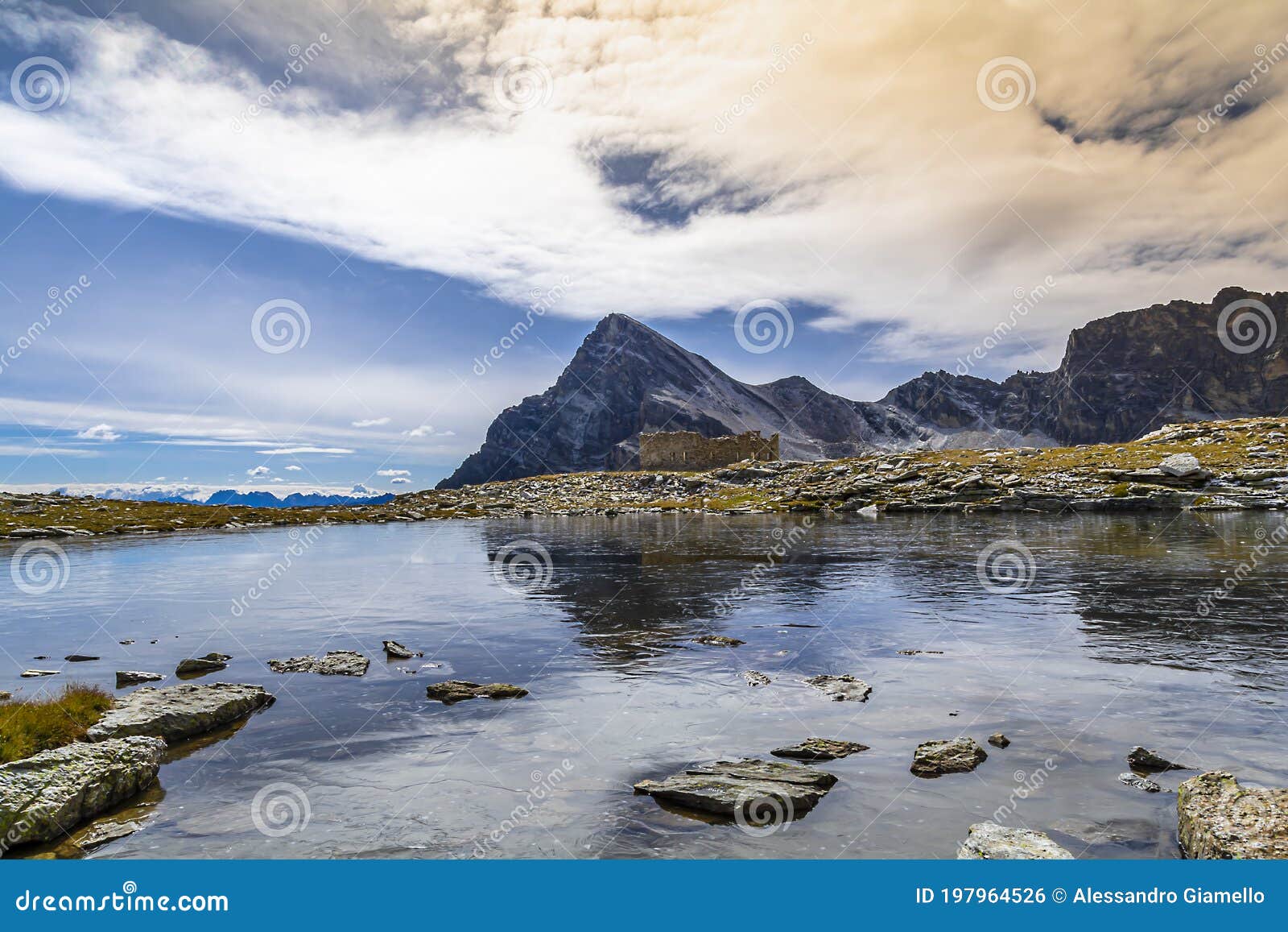 the camoscere lake, in the upper maira valley province of cuneo, piedmont, italy