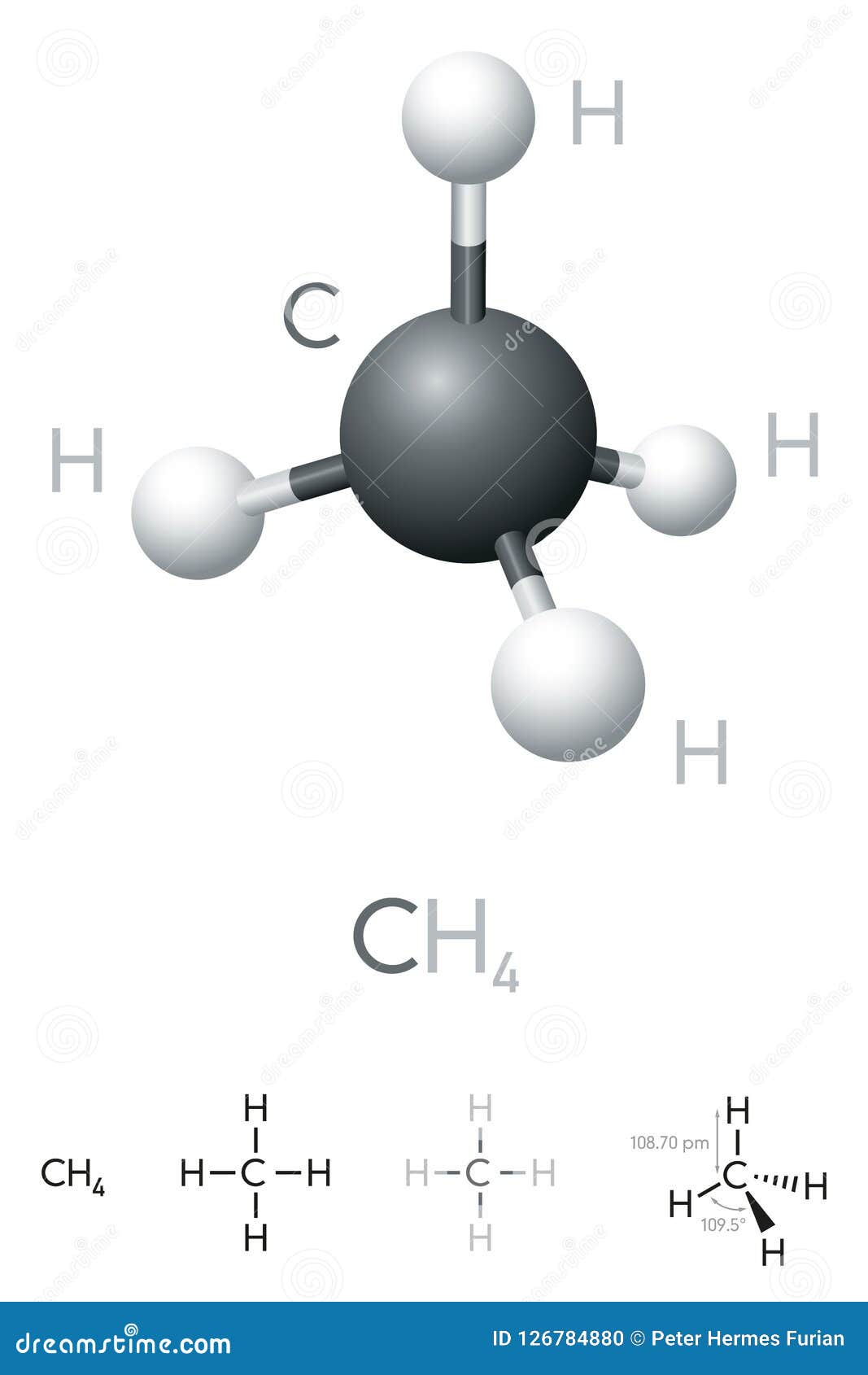 Methane Ch4 Molecule Model And Chemical Formula Stock Vector