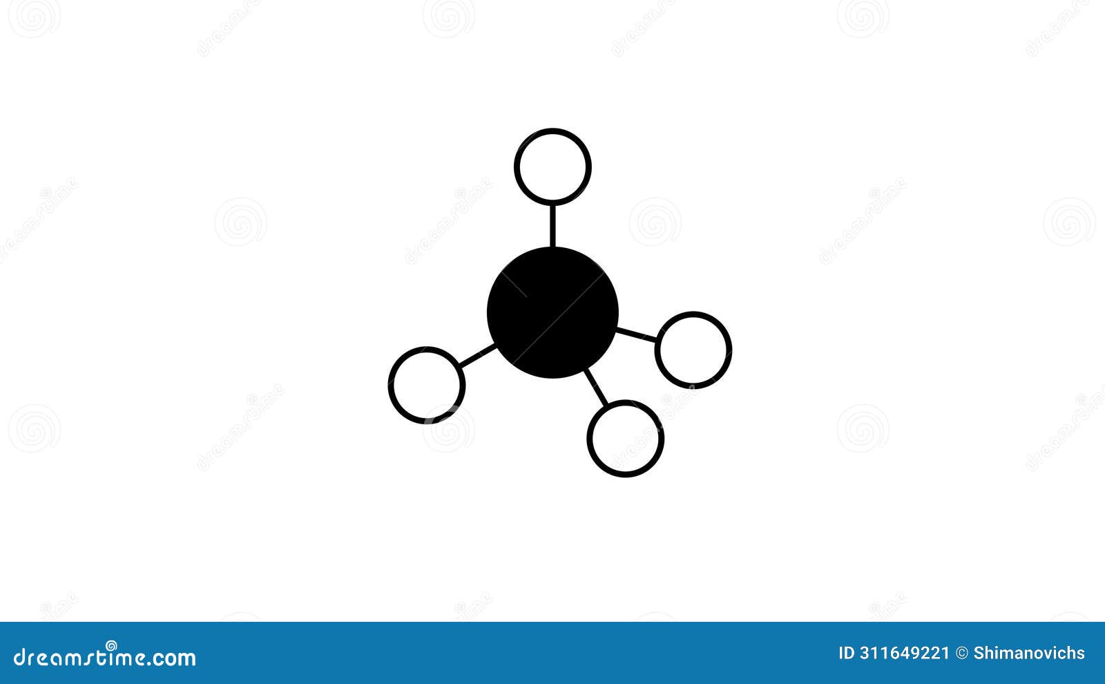methane molecule, structural chemical formula, ball-and-stick model,  image simplest alkane
