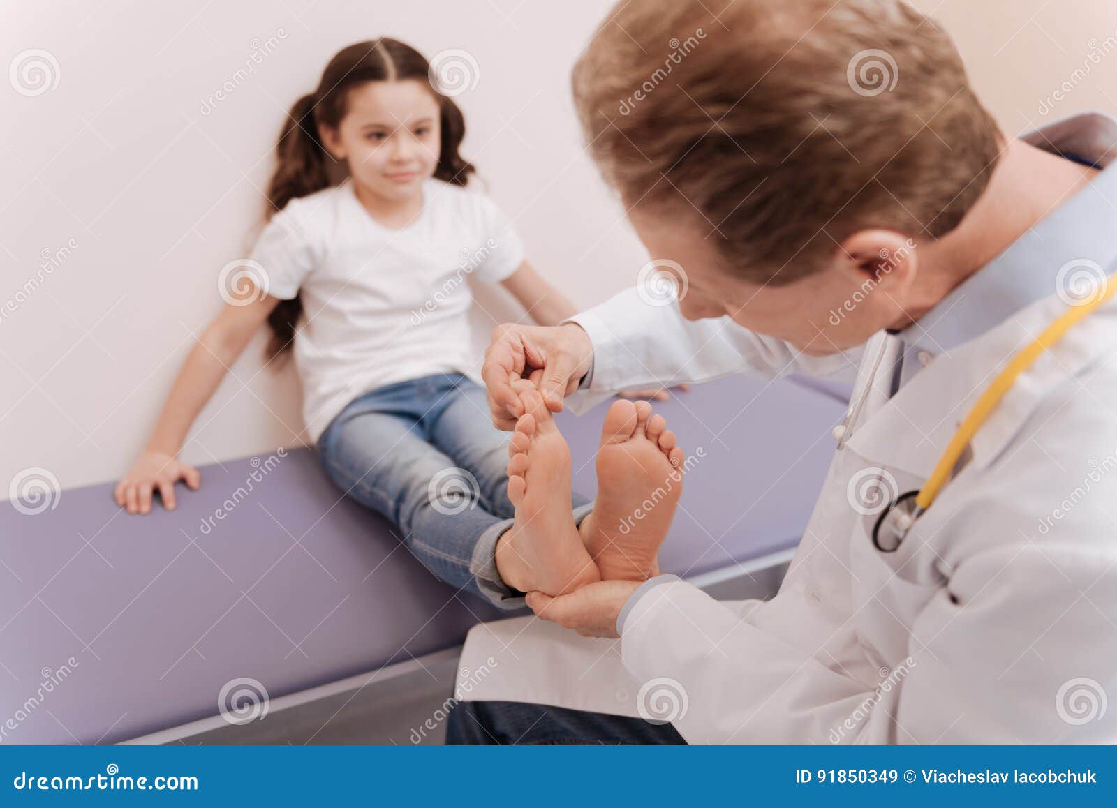 Methodical Scrupulous Doctor Examining Girls Toes Stock Image Image