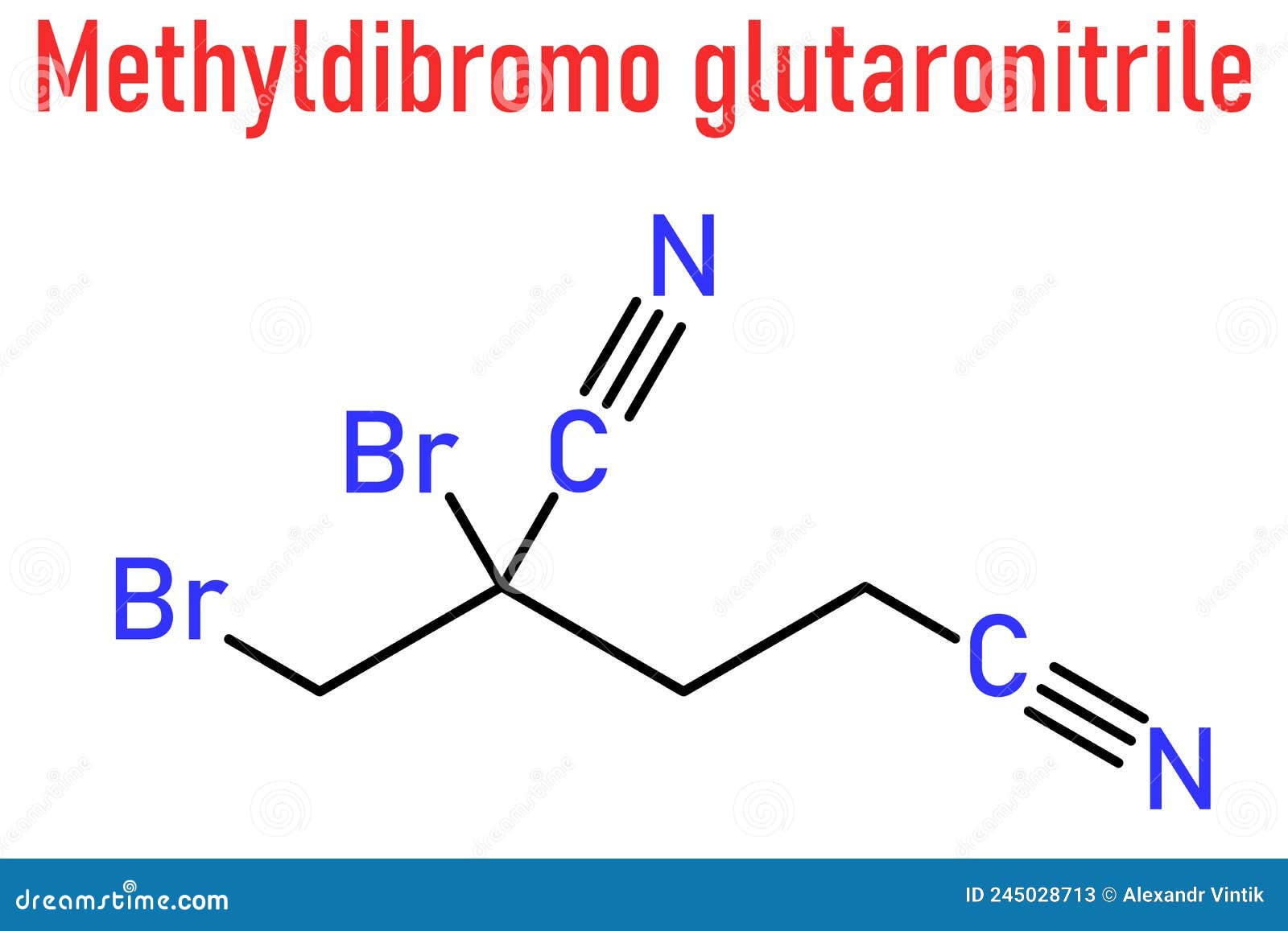 Methyldibromo Glutaronitrile Preservative Molecule. Skeletal Formula