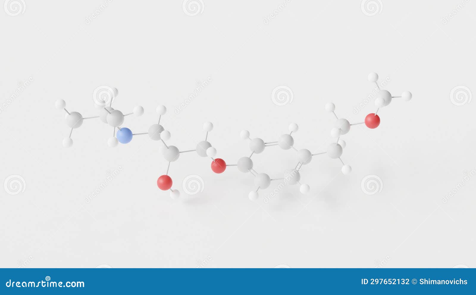 metoprolol molecule 3d, molecular structure, ball and stick model, structural chemical formula beta-adrenergic blocking agents
