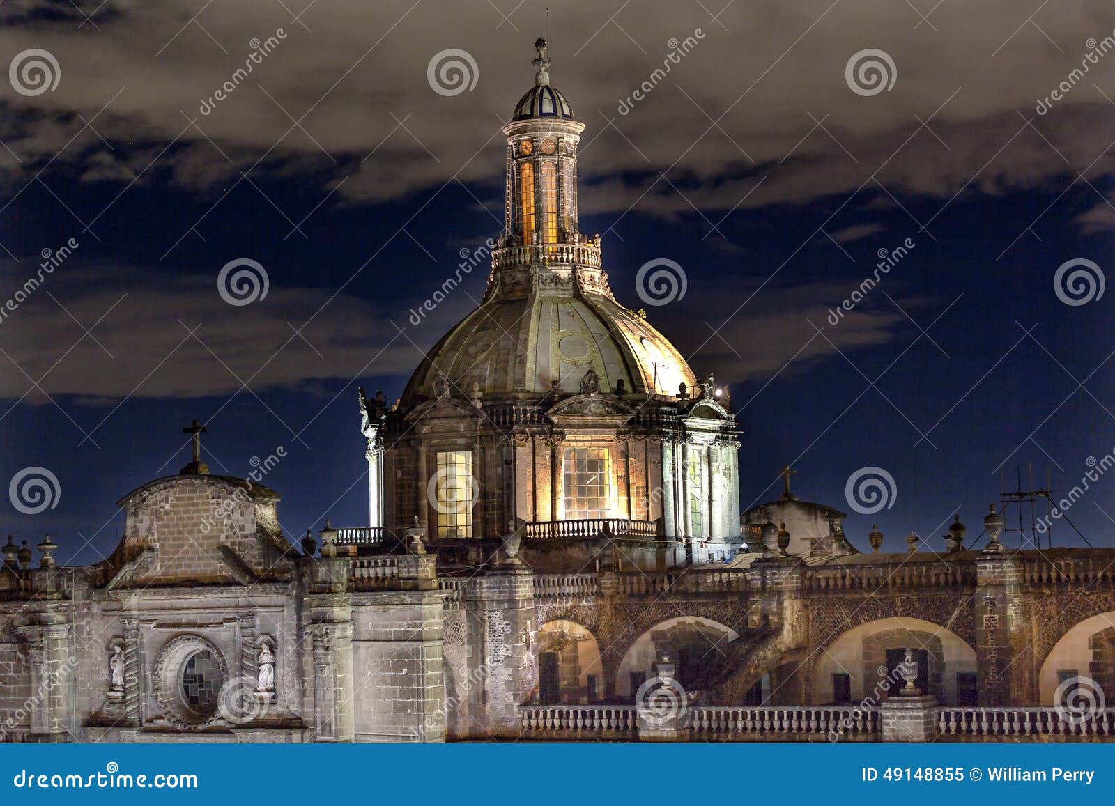 metropolitan cathedral dome zocalo mexico city mexico night