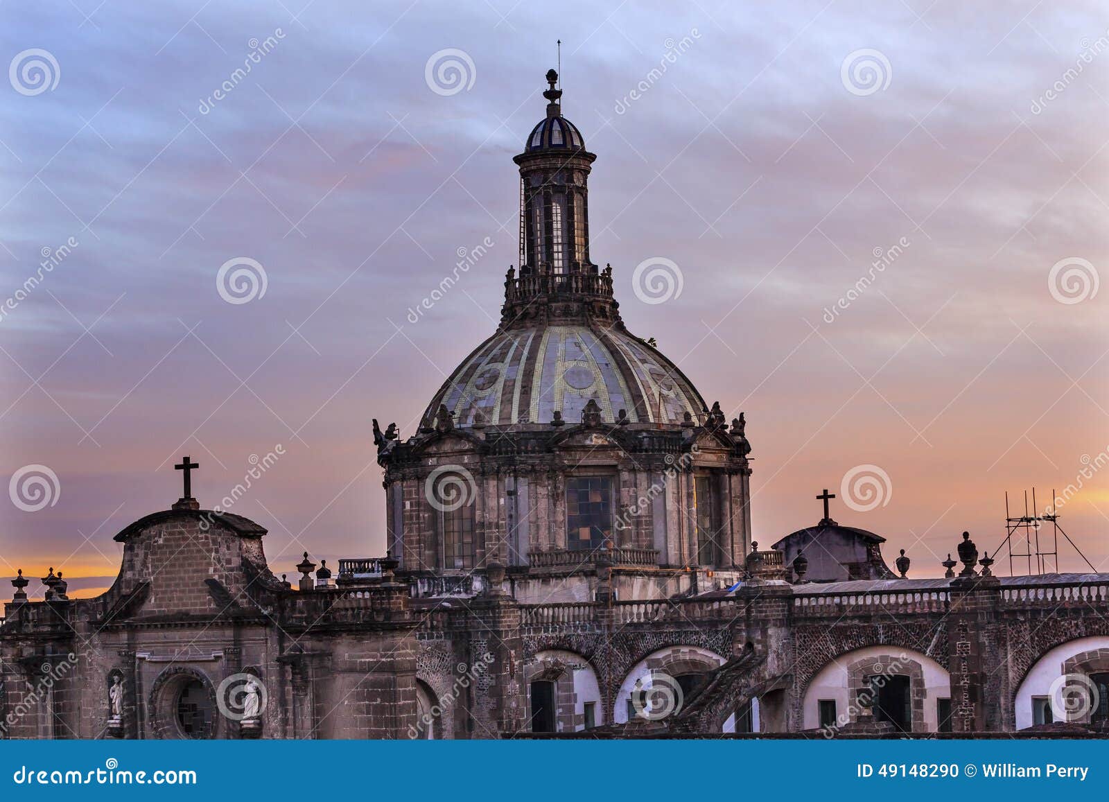 metropolitan cathedral dome zocalo mexico city sunrise