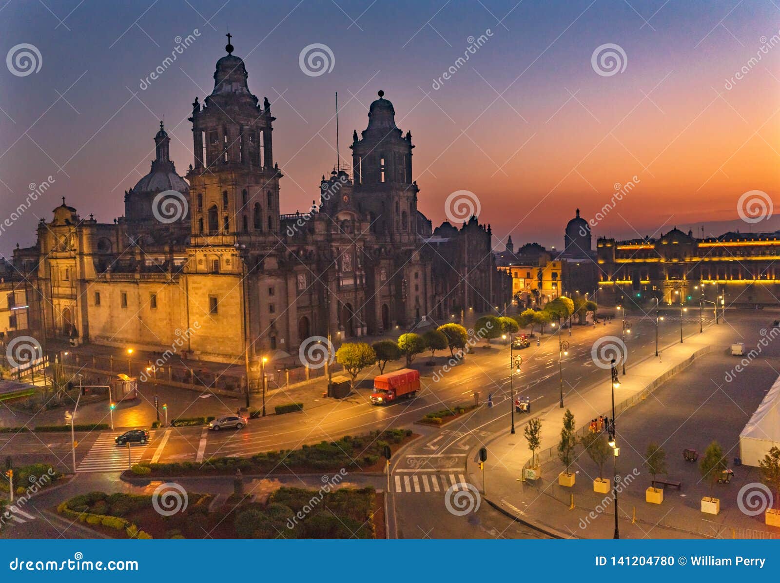 metropolitan cathedral sunrise zocalo mexico city mexico