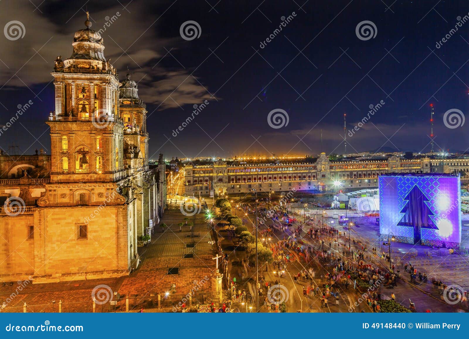 metropolitan cathedral zocalo mexico city christmas night