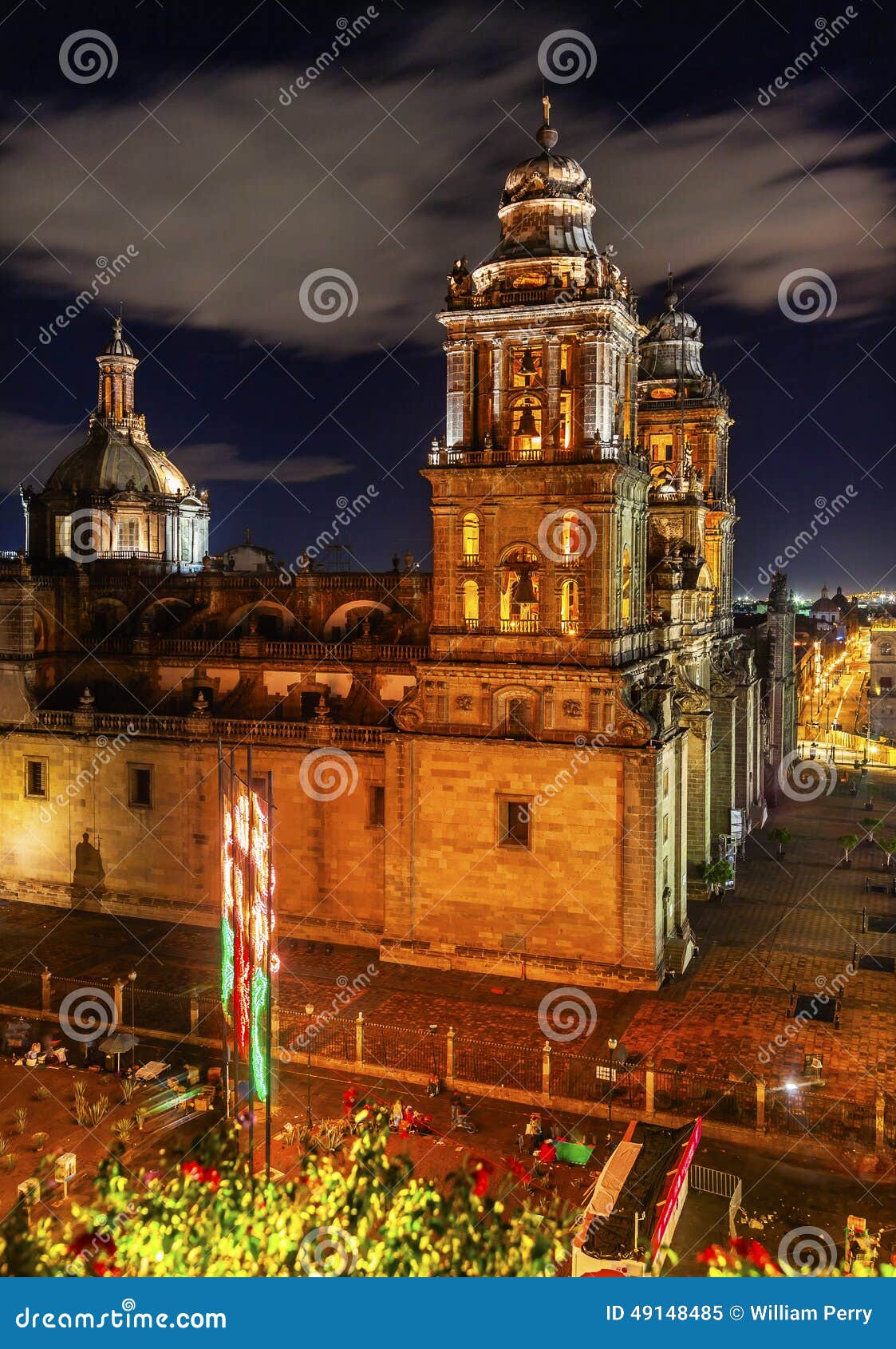 metropolitan cathedral zocalo mexico city mexico at night