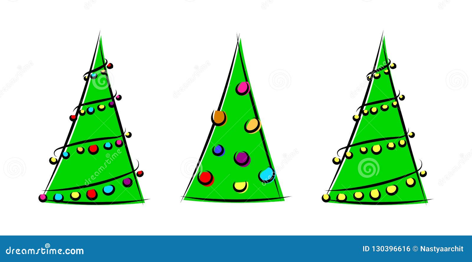 Metta Di Bei Alberi Di Natale Stilizzati Di Vettore Con La Decorazione Di Natale Illustrazione Di Stock Illustrazione Di Bello Sfera 130396616