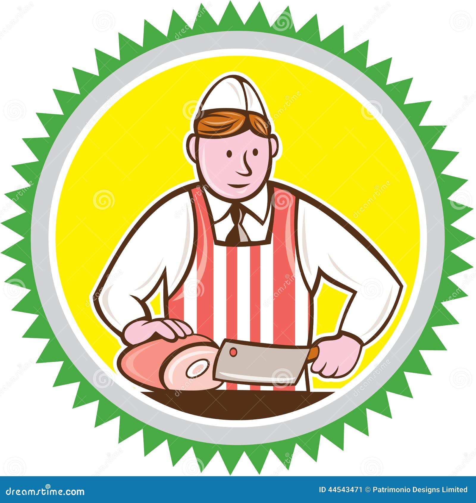 Metzger Chopping Ham Rosette Cartoon Vektor Abbildung Illustration