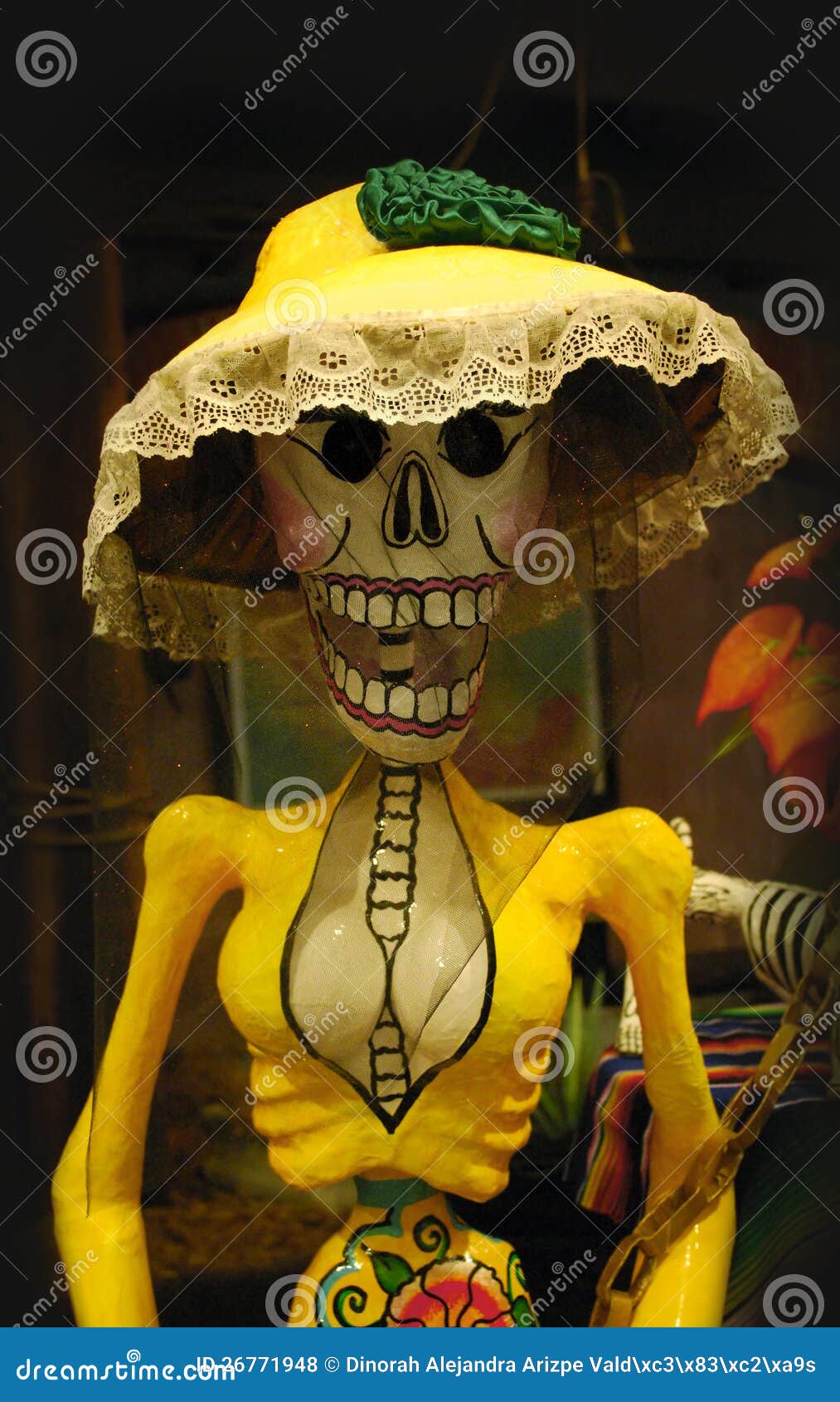 Mexicaans skelet. Traditionele Mexicaanse Catrina die voor Dag van de viering van de Dood wordt gemaakt.